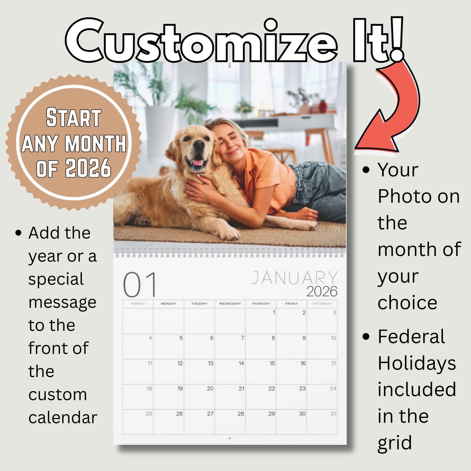 Calendario de pared personalizado con fotos, foto 3