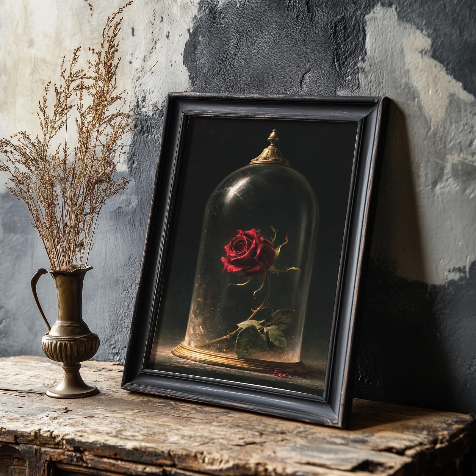 Lámina de rosa gótica bajo cúpula de cristal, foto 4