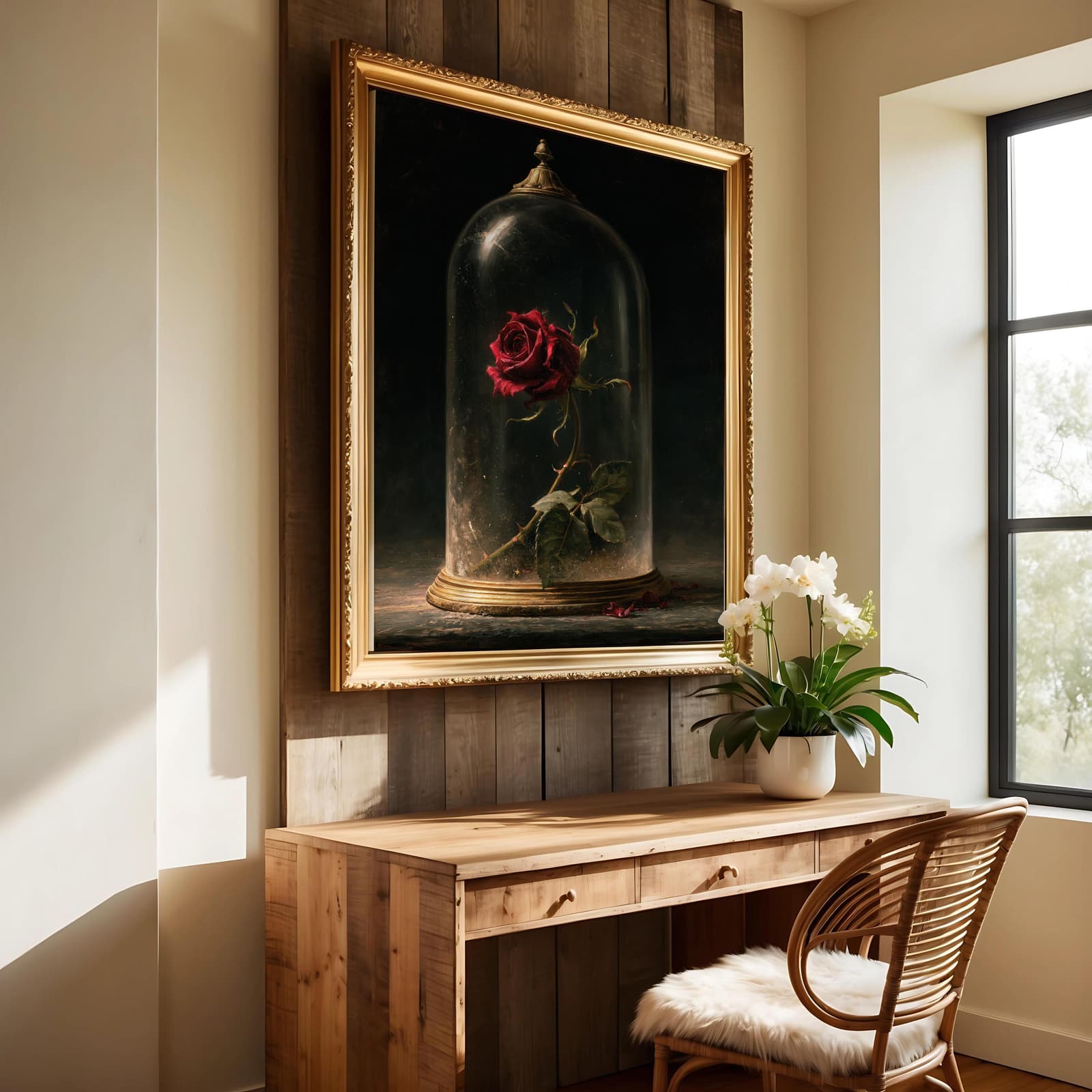 Lámina de rosa gótica bajo cúpula de cristal, foto 2