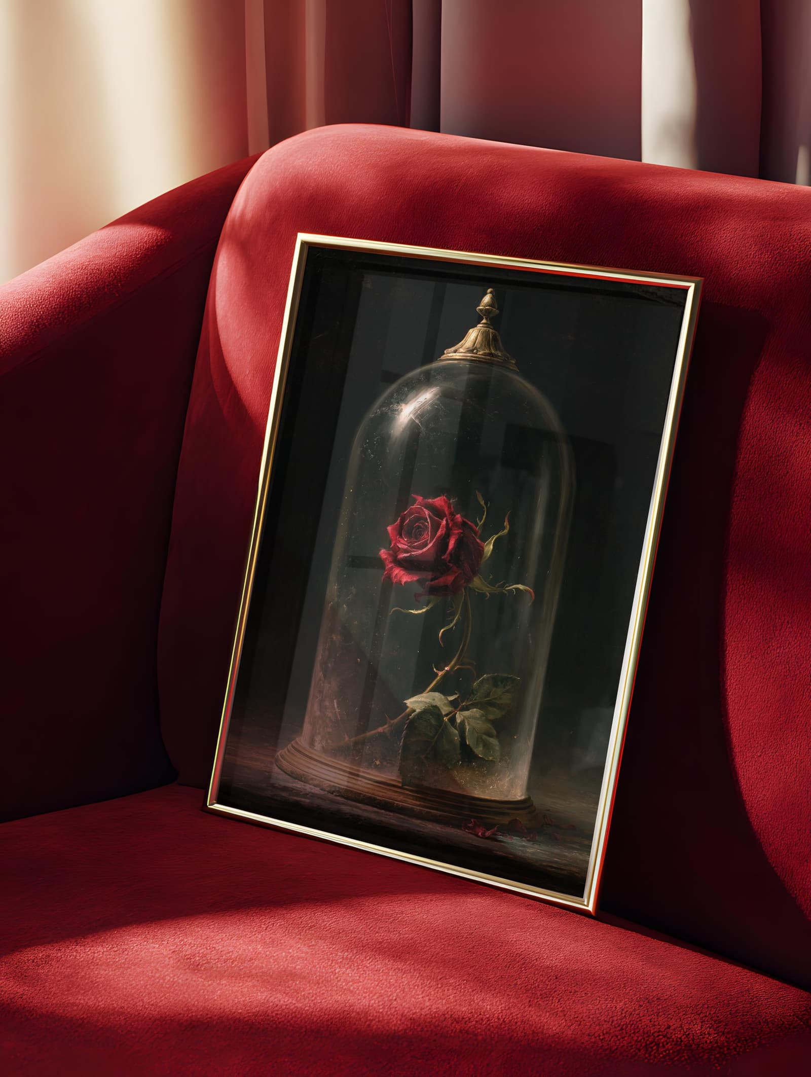 Lámina de rosa gótica bajo cúpula de cristal, foto 8