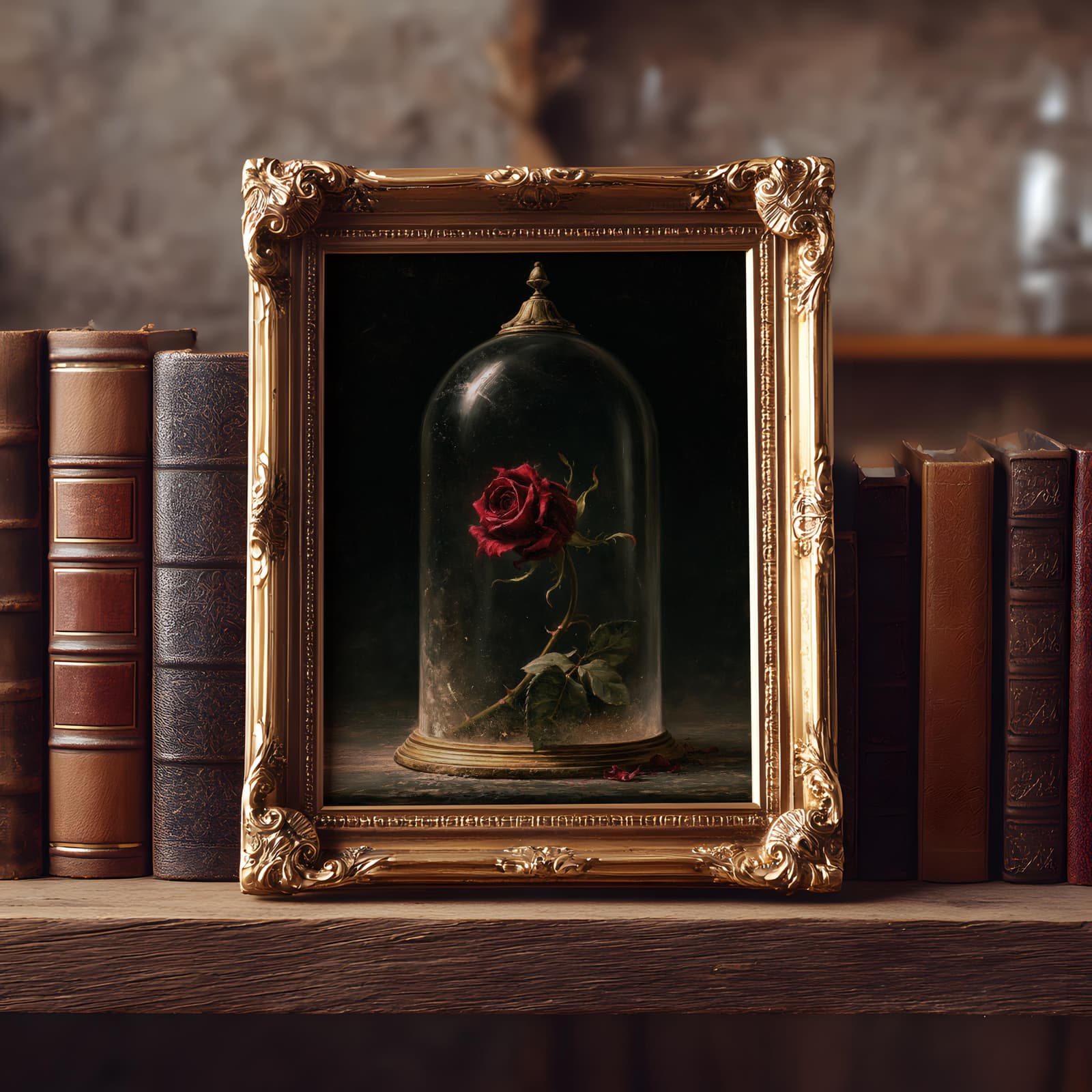 Lámina de rosa gótica bajo cúpula de cristal, foto 9