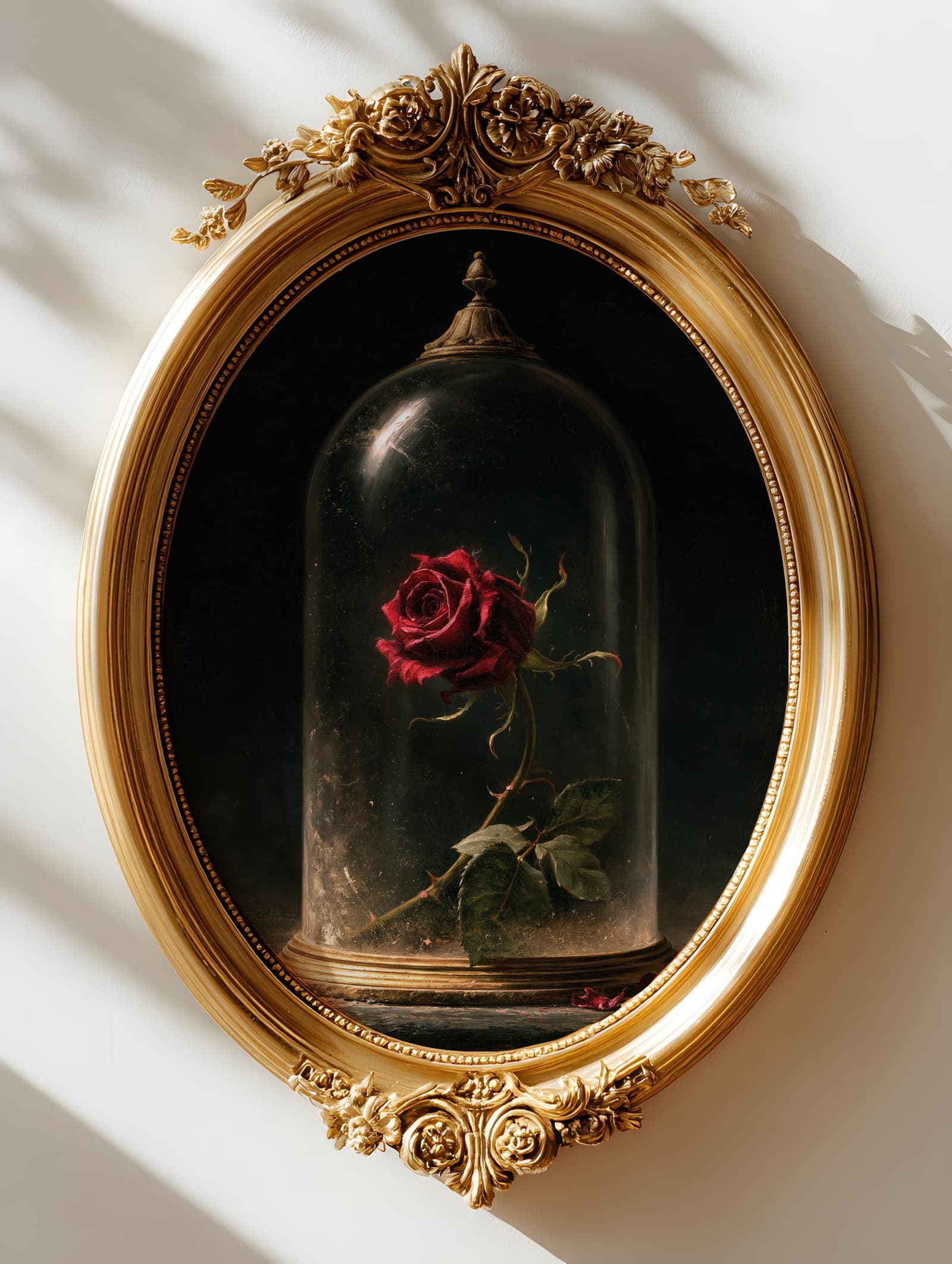 Lámina de rosa gótica bajo cúpula de cristal, foto 3