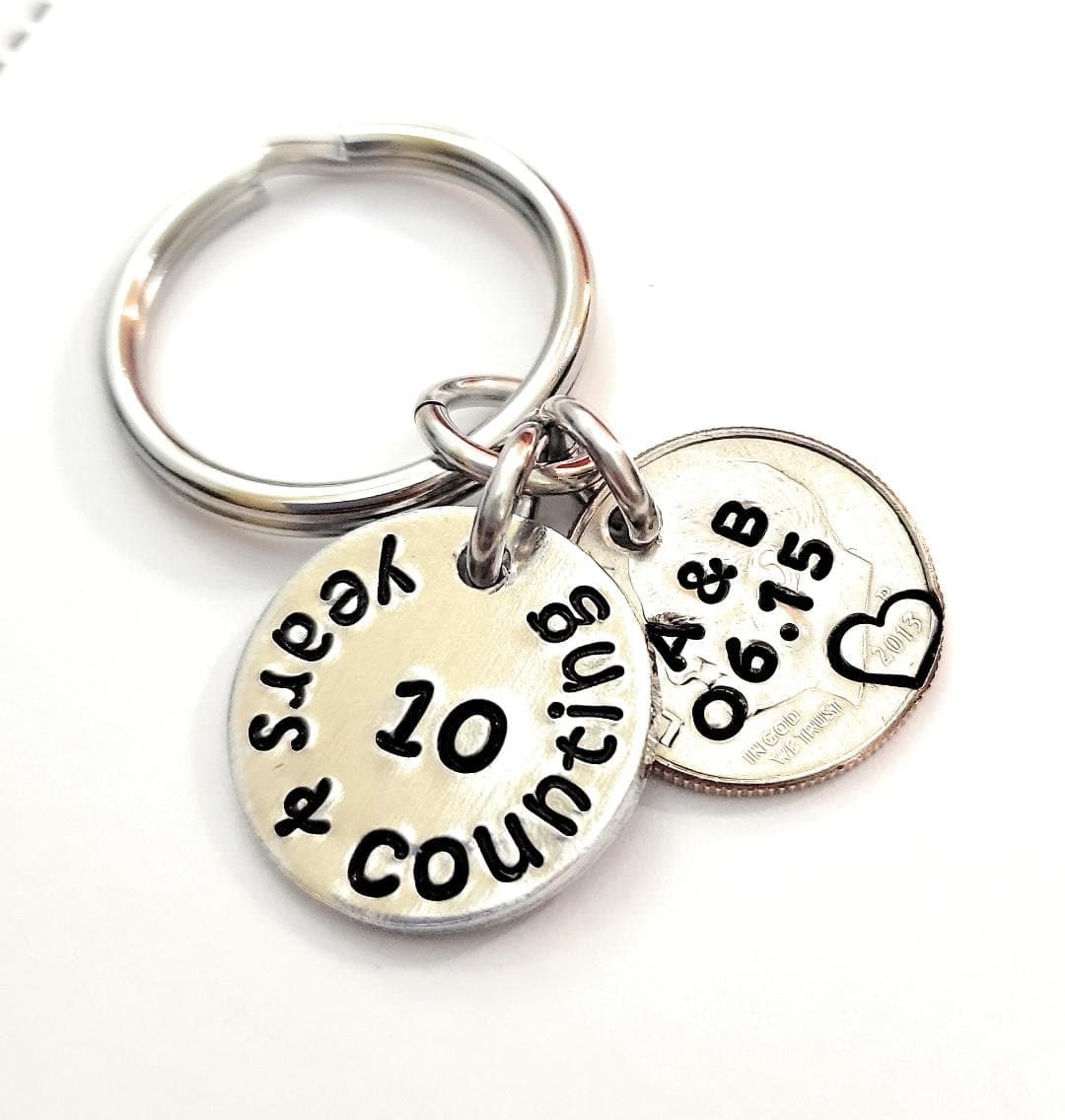 Llavero de 10 aniversario para tu esposa o esposo con moneda real, foto 3,