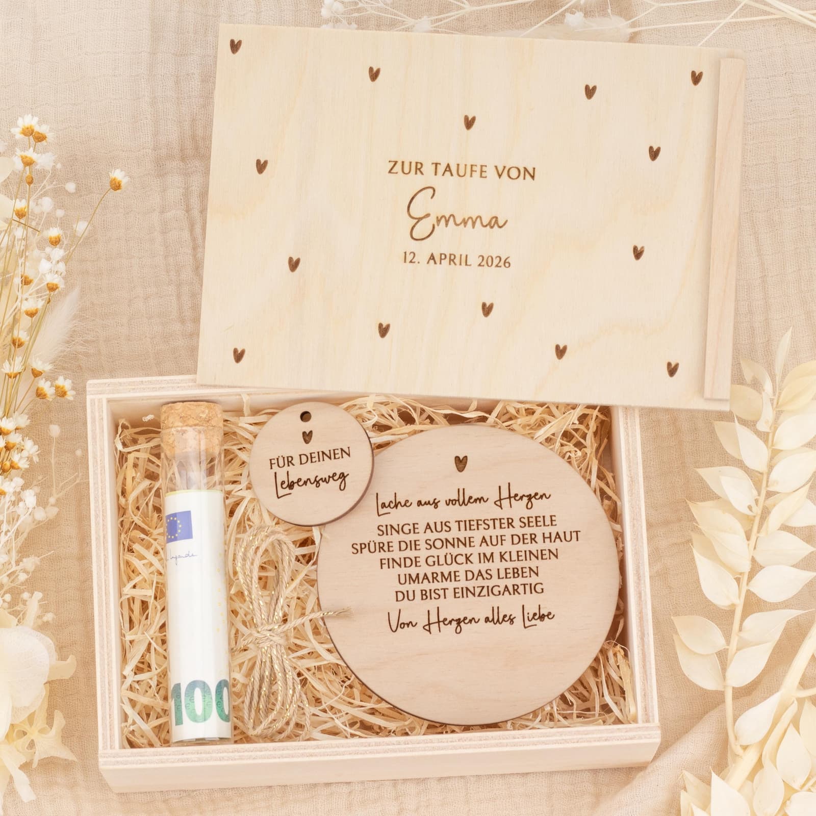 Caja de madera personalizada para bautizo