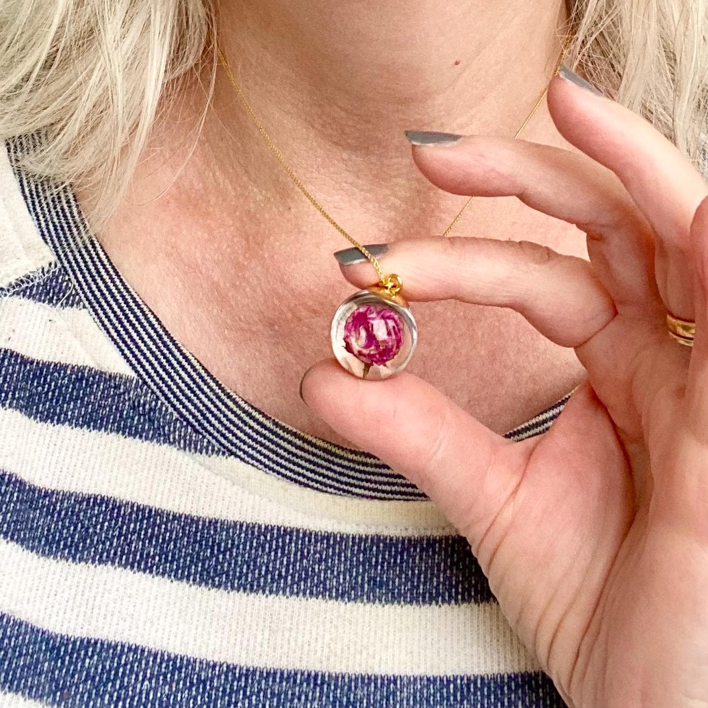 Colgante con rosa preservada en oro vermeil, foto 7