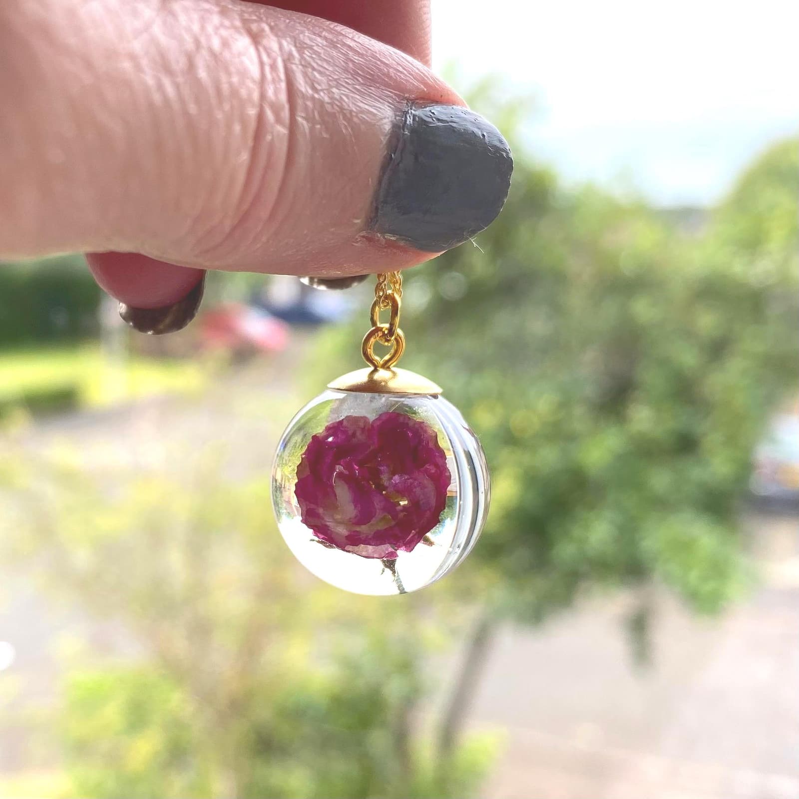 Colgante con rosa preservada en oro vermeil, foto 5