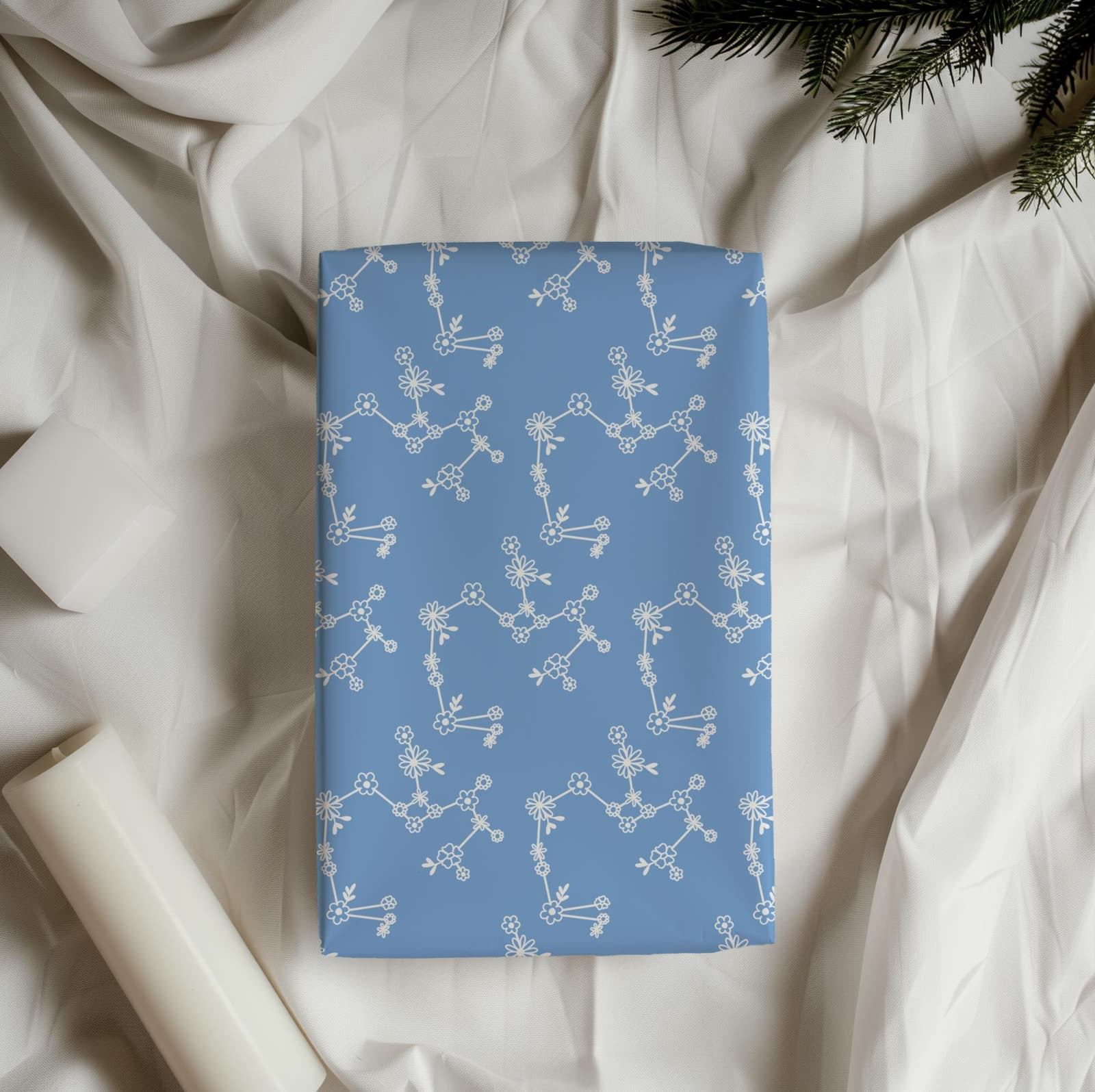 Papel de regalo botánico azul cielo con flores
