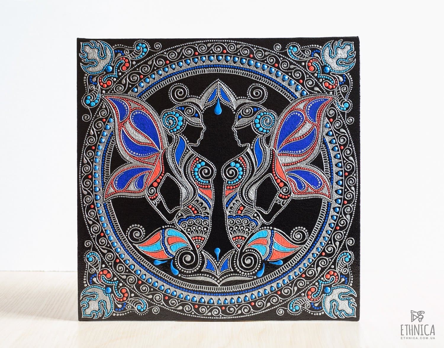 Cuadro decorativo del signo geminis pintado a mano