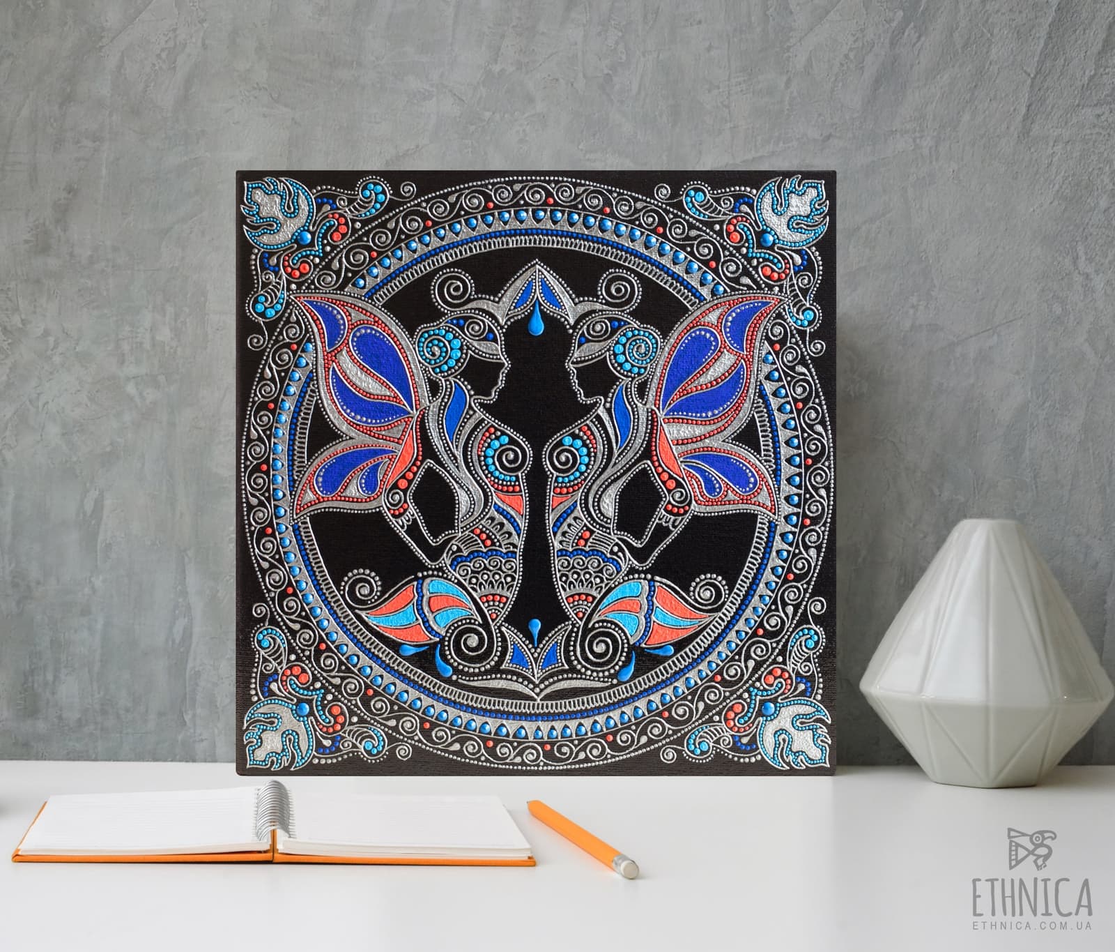 Cuadro decorativo del signo geminis pintado a mano, foto 3