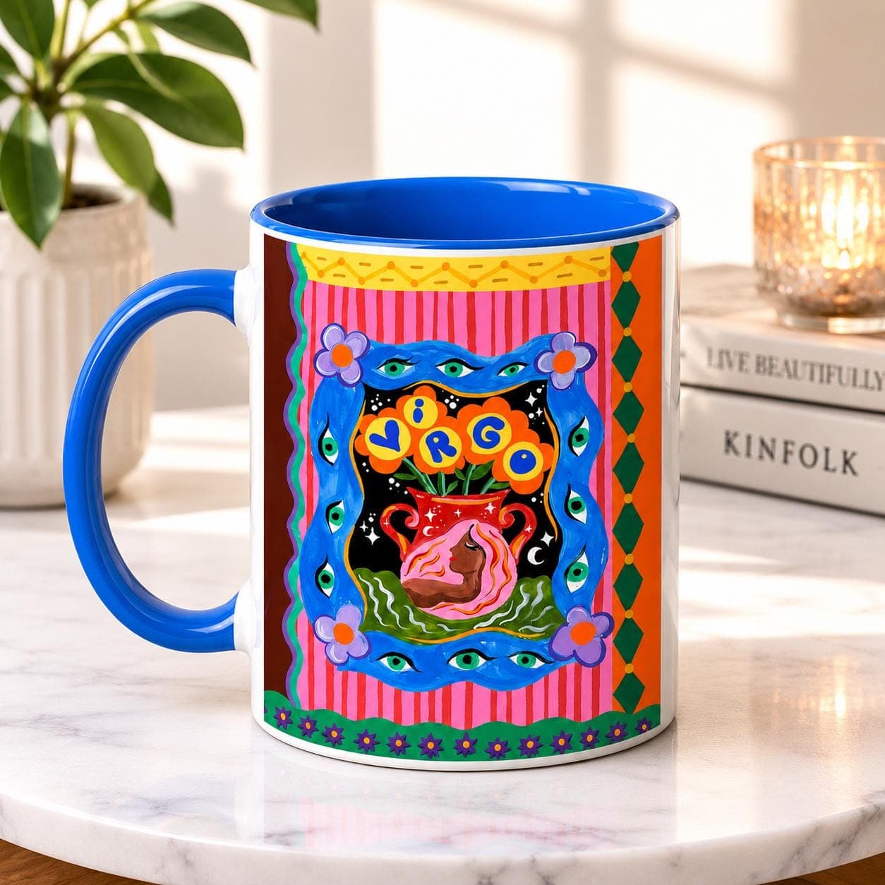Taza de porcelana con diseño del signo Virgo
