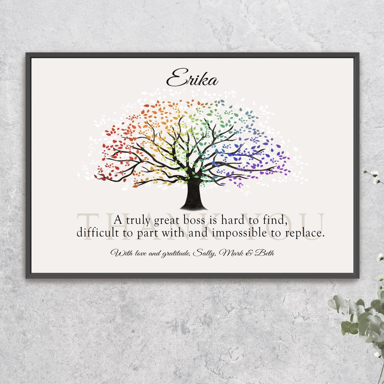 Lámina personalizada de agradecimiento con árbol del arco iris