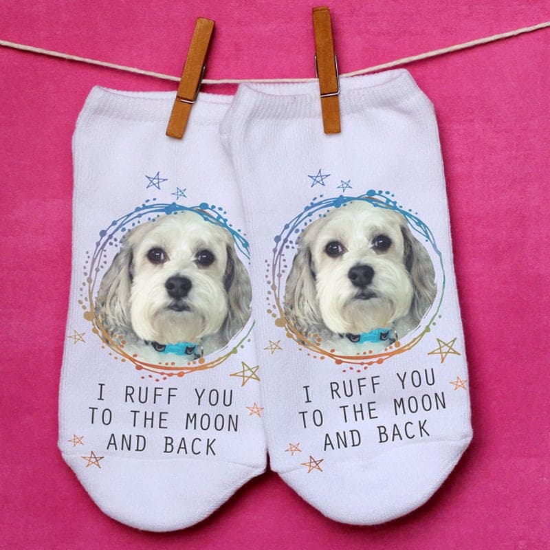 Calcetines de algodón blanco personalizados con foto de mascota, foto 3