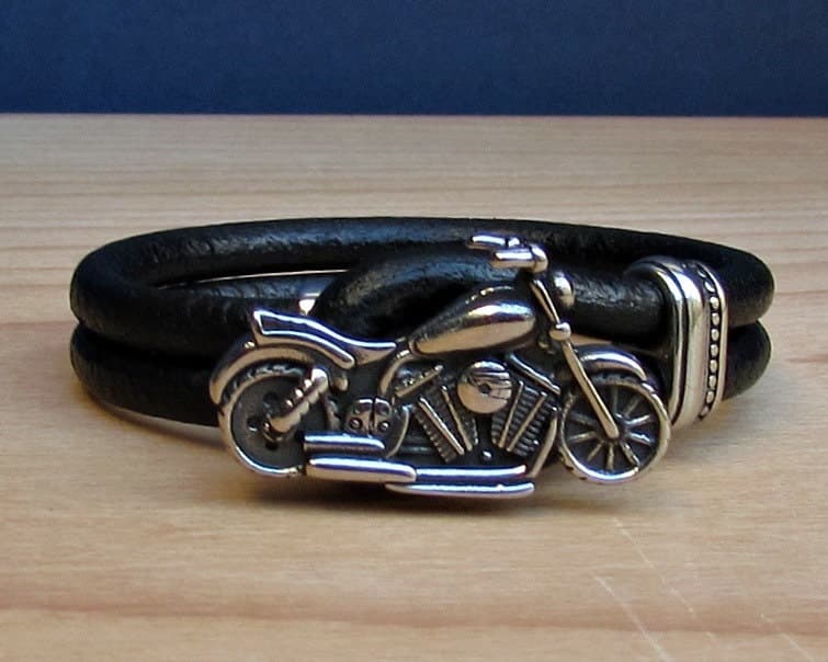 Pulsera de cuero y acero para motorista personalizada, foto 2