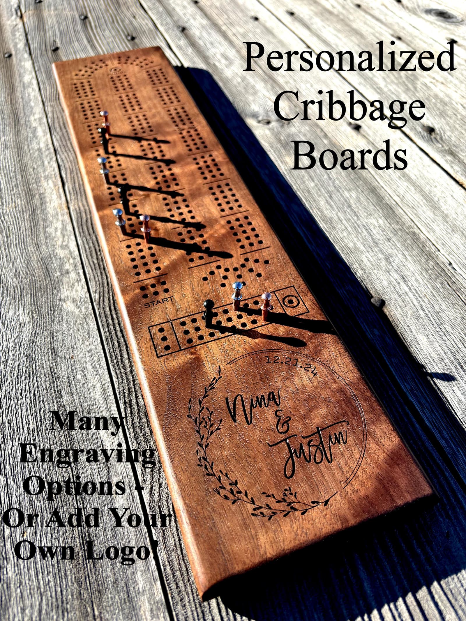 Tablero de cribbage personalizado de nogal negro