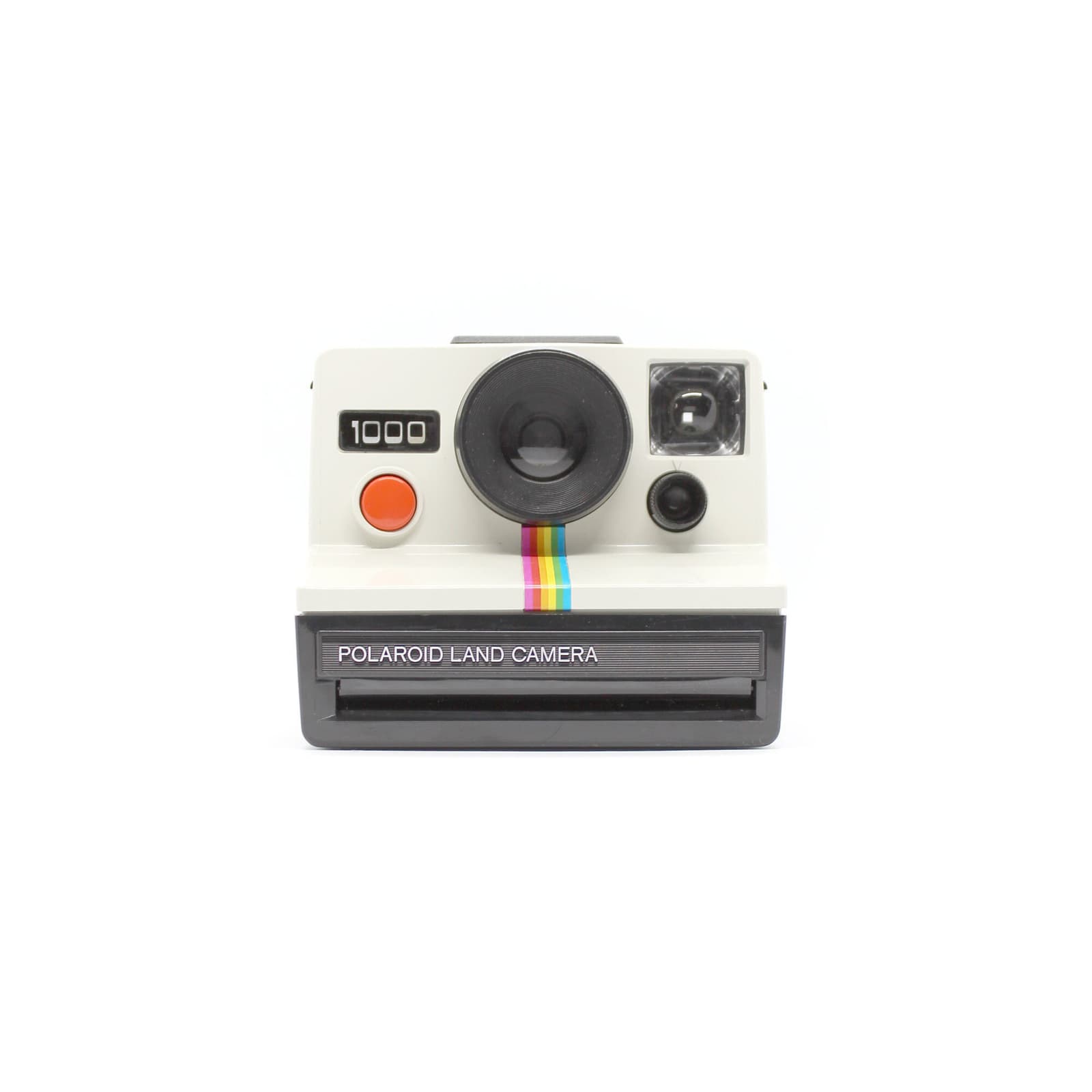 Detalle de la franja arcoíris de la Polaroid 1000