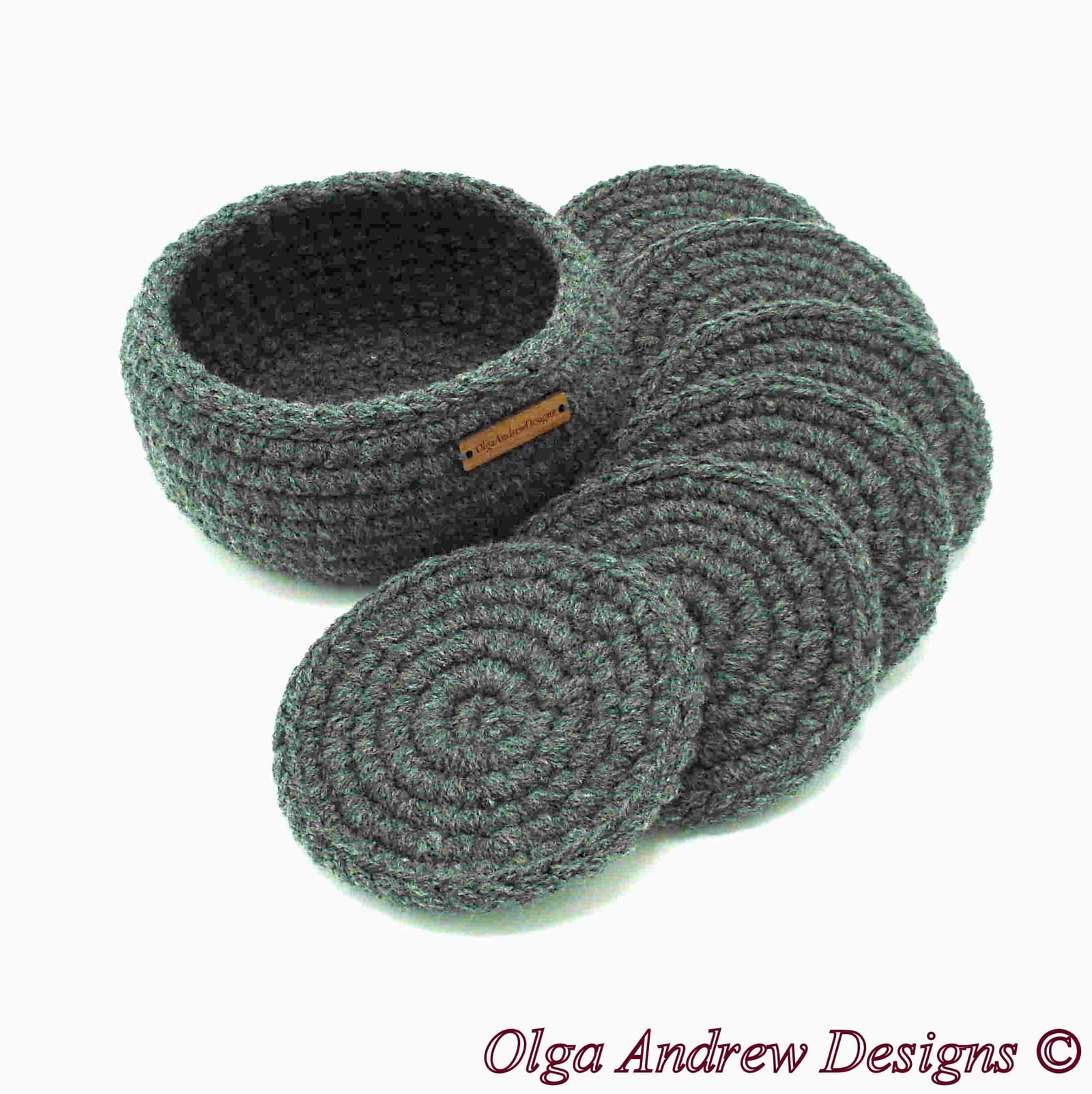 Set de posavasos de ganchillo con cesta, foto 11
