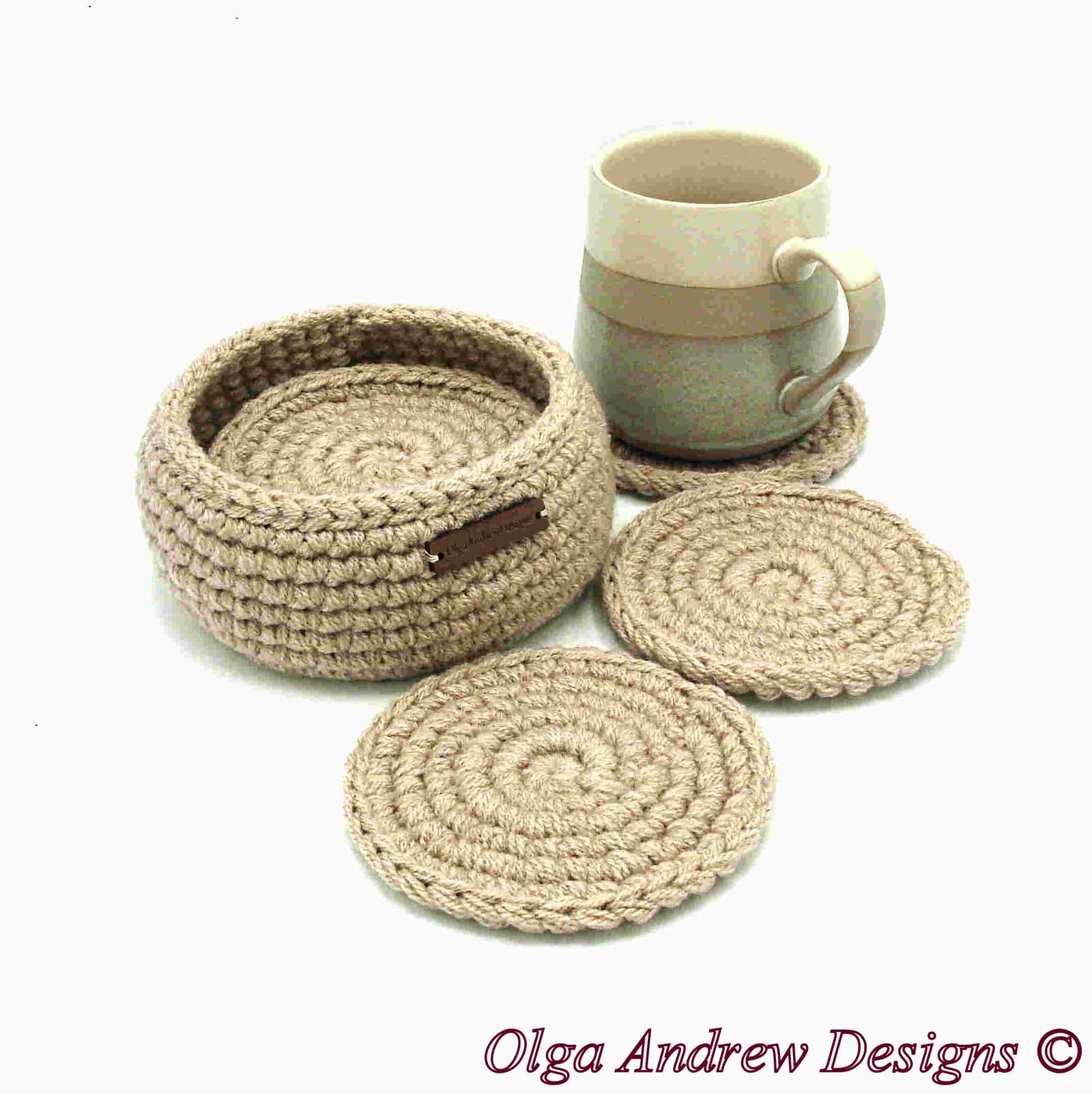 Crochet coaster set of 4, 6, 8, 10 with holder, coaster set for home or office, coasters with holder, coffee coasters, coaster set with holder, drink coasters, men coasters, tea coasters, soft coasters, table coasters, OlgaAndrewBoutique