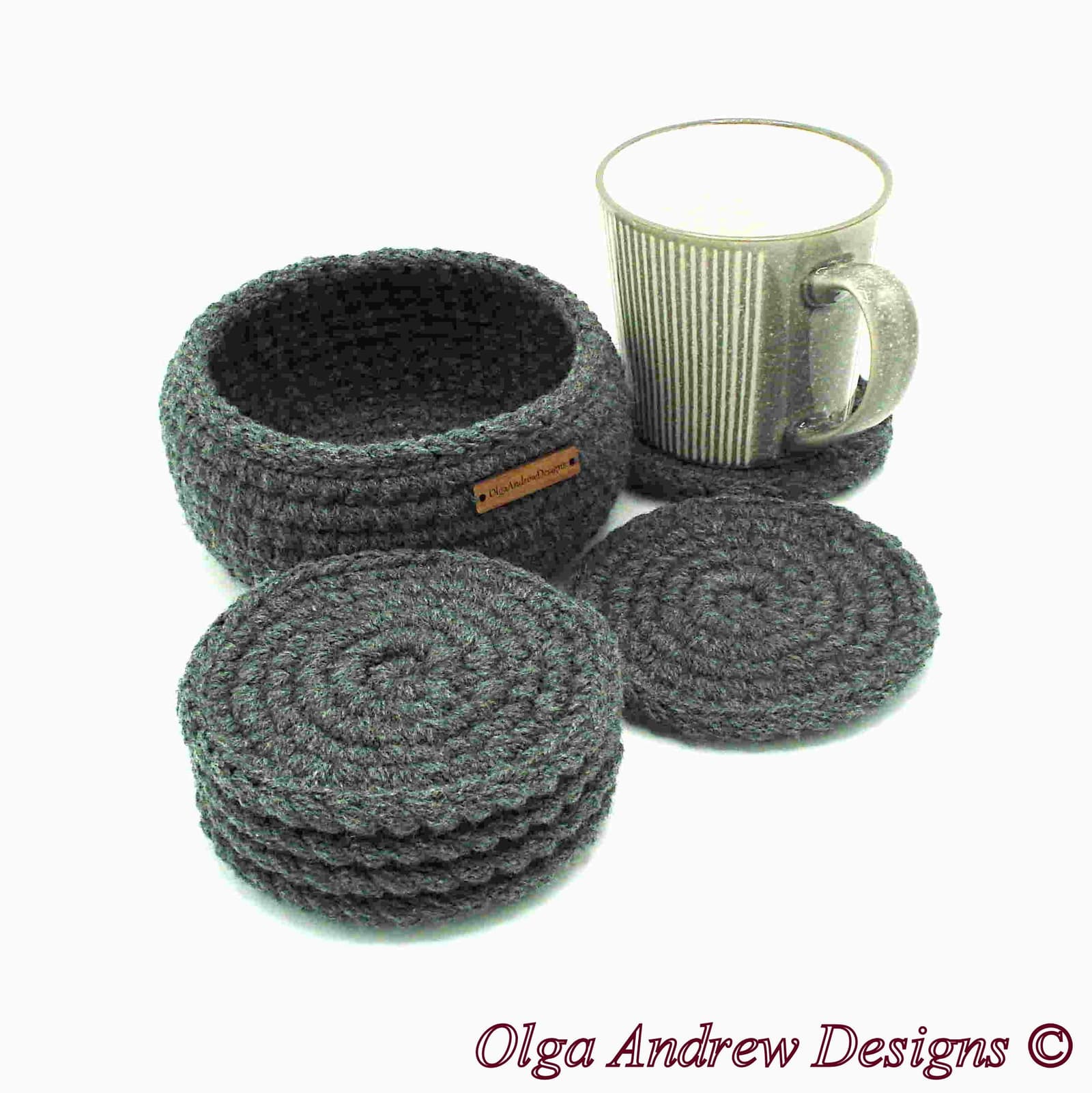 Crochet coaster set of 4, 6, 8, 10 with holder, coaster set for home or office, coasters with holder, coffee coasters, coaster set with holder, drink coasters, men coasters, tea coasters, soft coasters, table coasters, OlgaAndrewBoutique