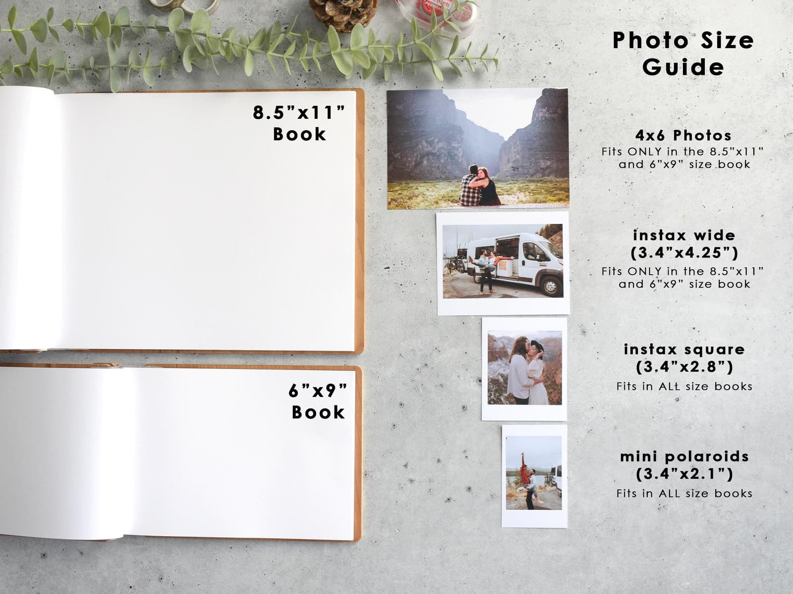 a photo size guide for a wedding album