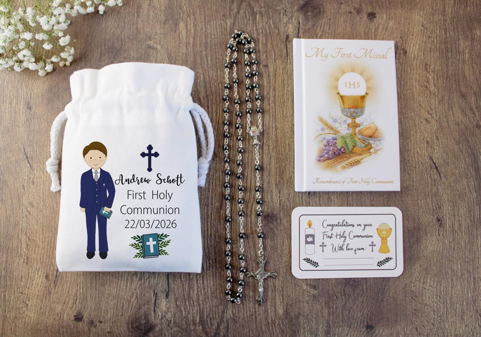 Set de regalo religioso para Primera Comunión