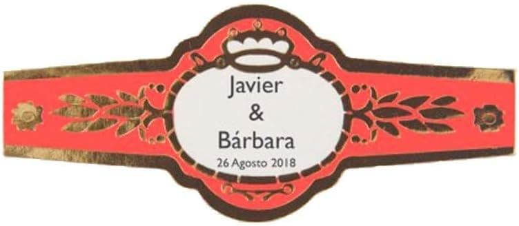 Vitola personalizada para puros con nombres y fecha grabados en dorado