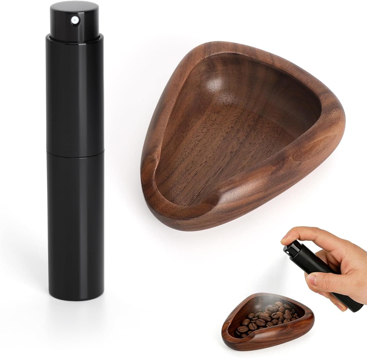 Taza dosificadora de granos de café en madera de nogal