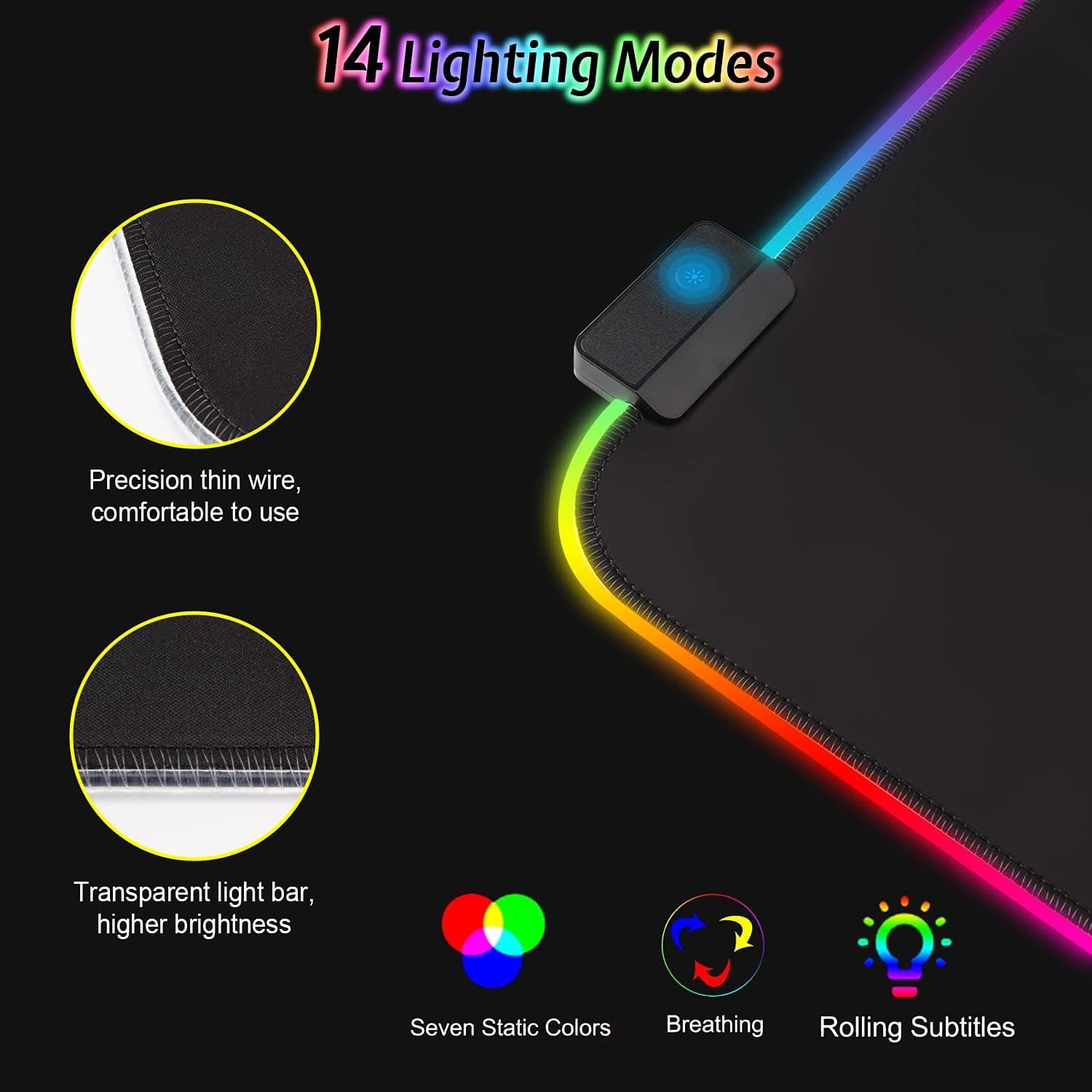 Detalle del borde iluminado de la alfombrilla RGB