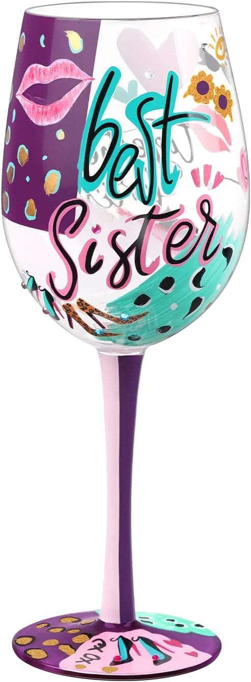 Copa de vino pintada a mano con mensaje para hermana o cuñada