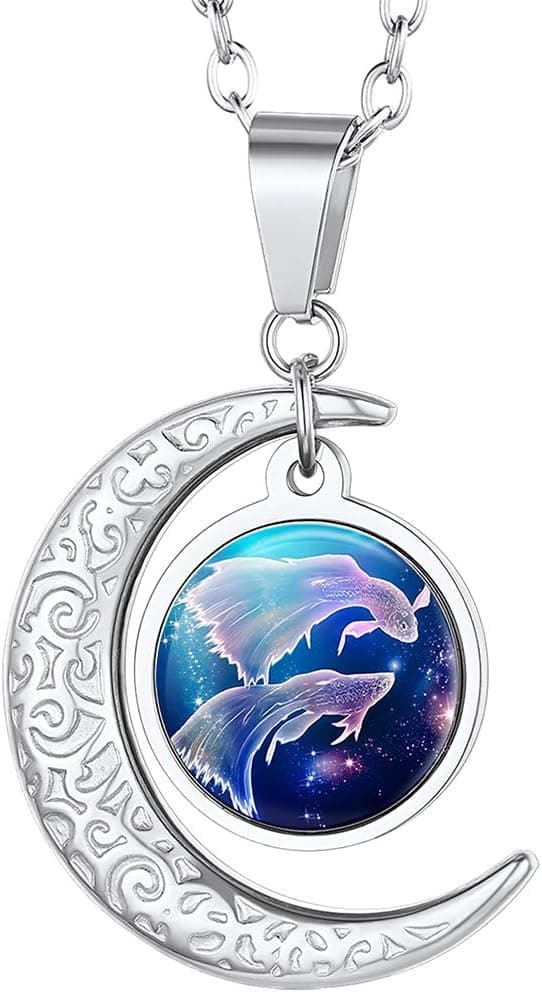 Collar con medalla de sol y luna del signo Piscis