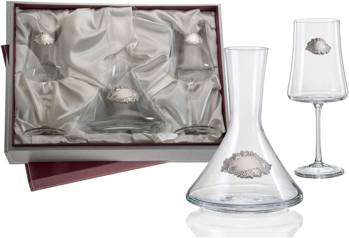 Set de copas de vino de cristal de Bohemia con decantador