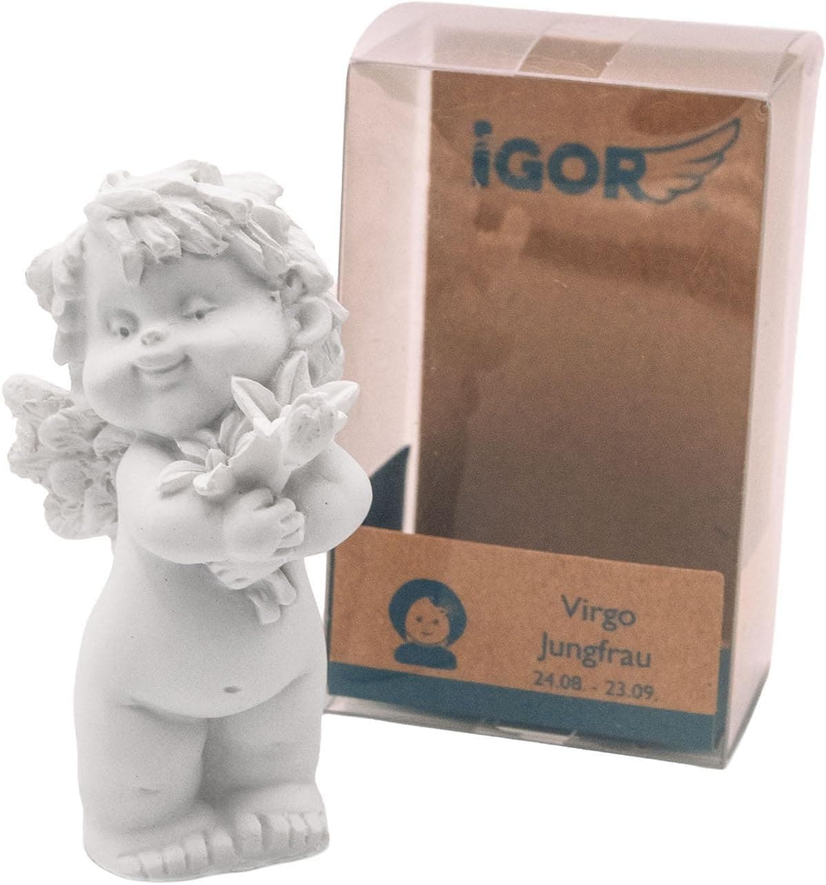 Detalle de la figura de ángel colocada en una estantería