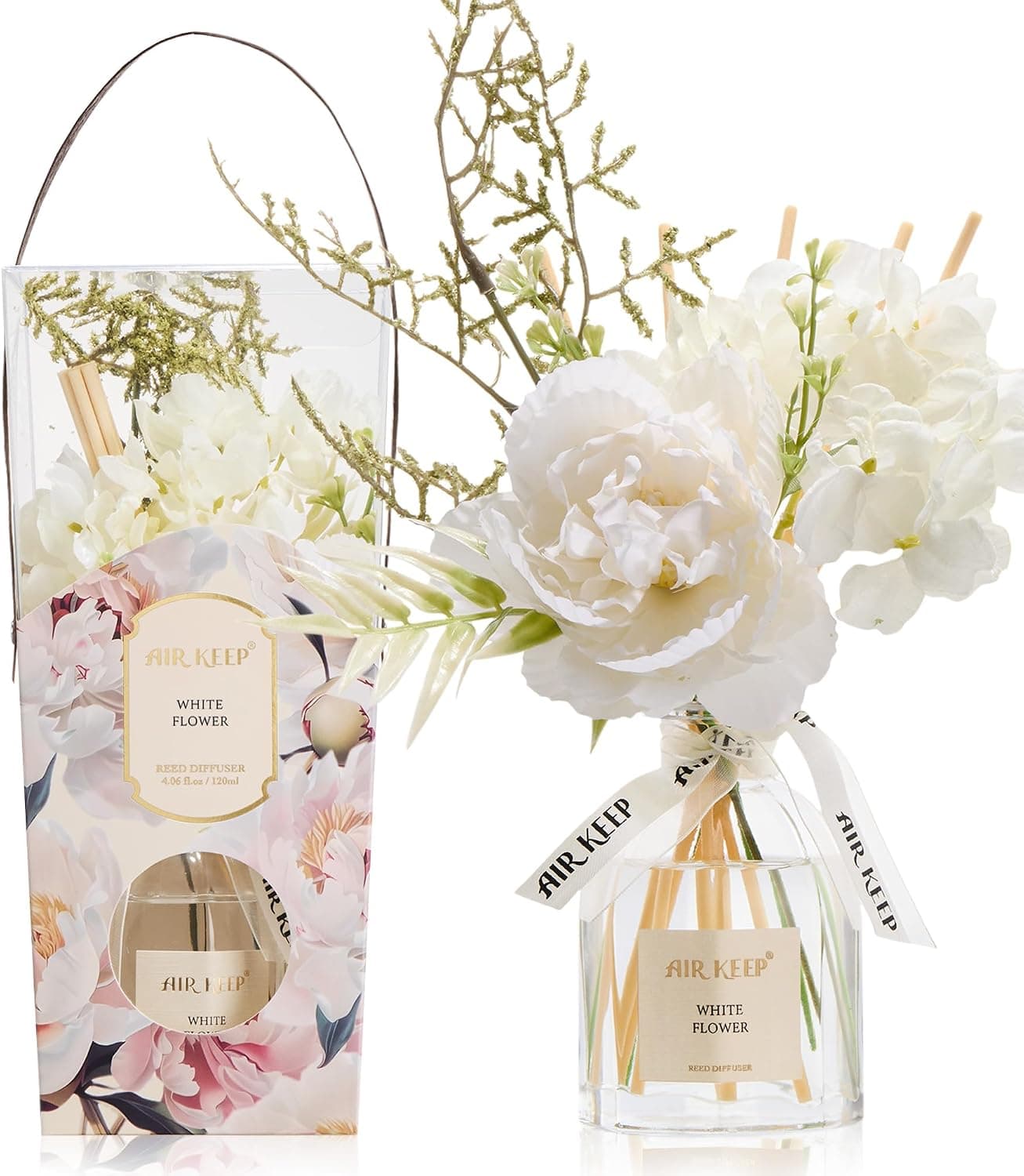 Difusor de aroma con varillas y flores decorativas en caja de regalo