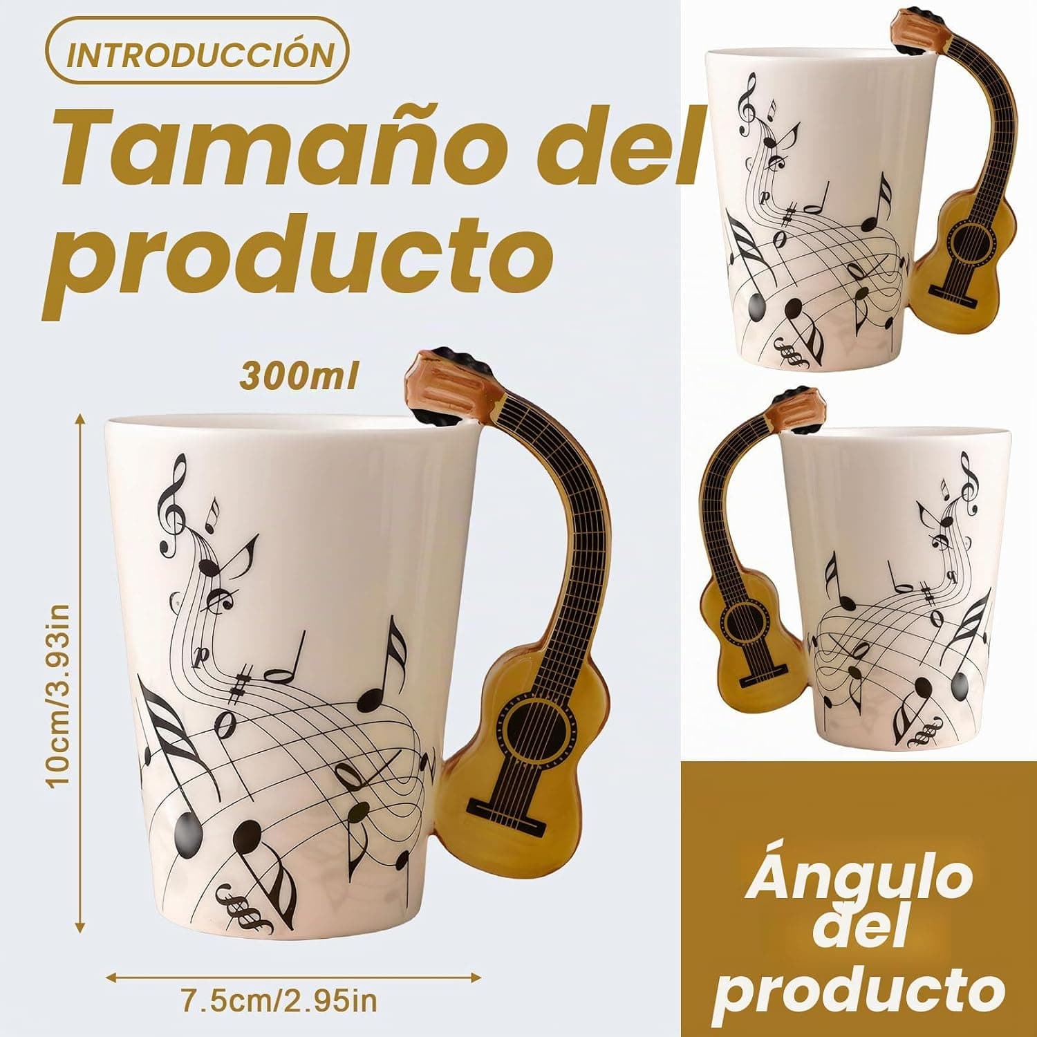 Detalle de las notas musicales impresas en la taza
