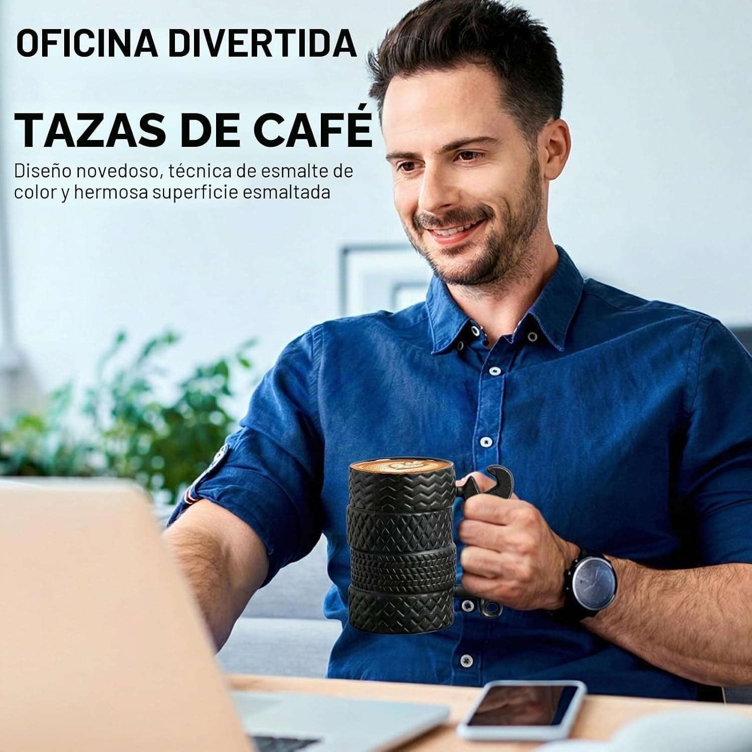 Detalle del acabado texturizado tipo industrial de la taza