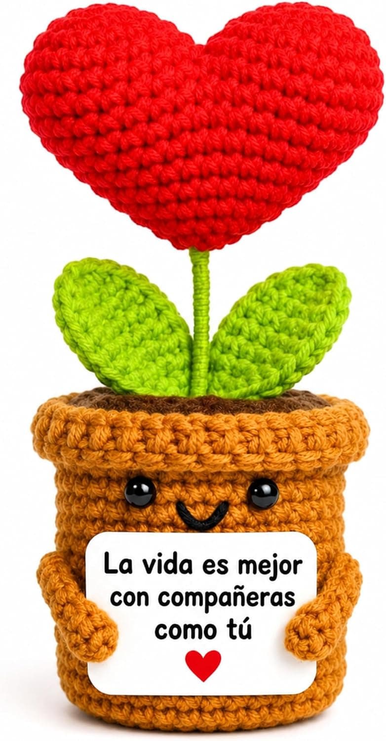 Corazón de crochet con tarjeta para compañera de trabajo