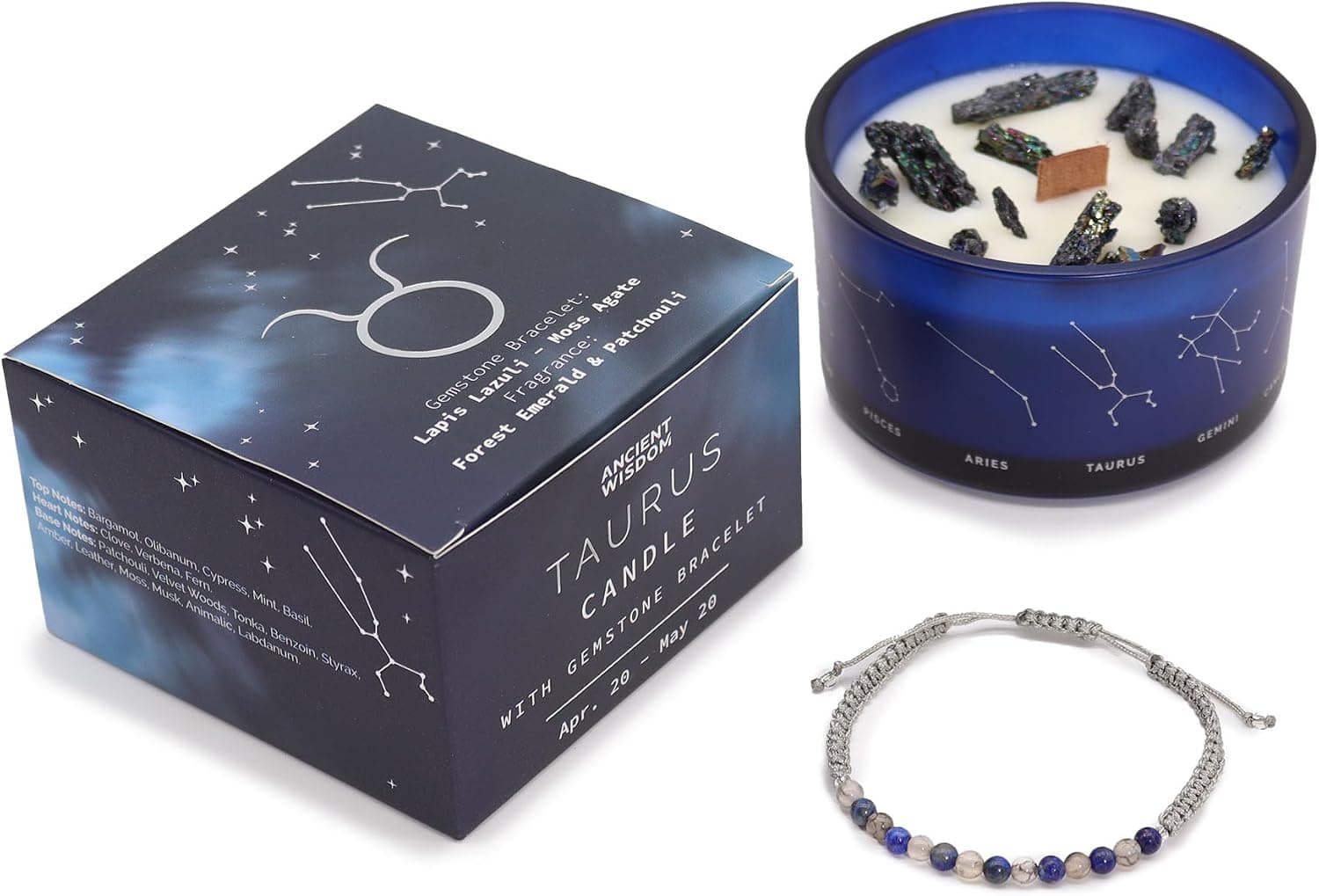 Vela del zodiaco con pulsera de piedras naturales en caja de regalo