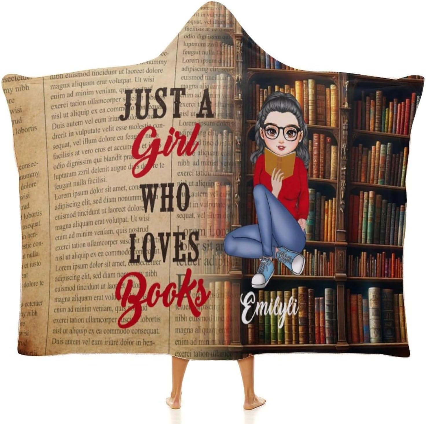 Manta con capucha personalizada para amantes de los libros