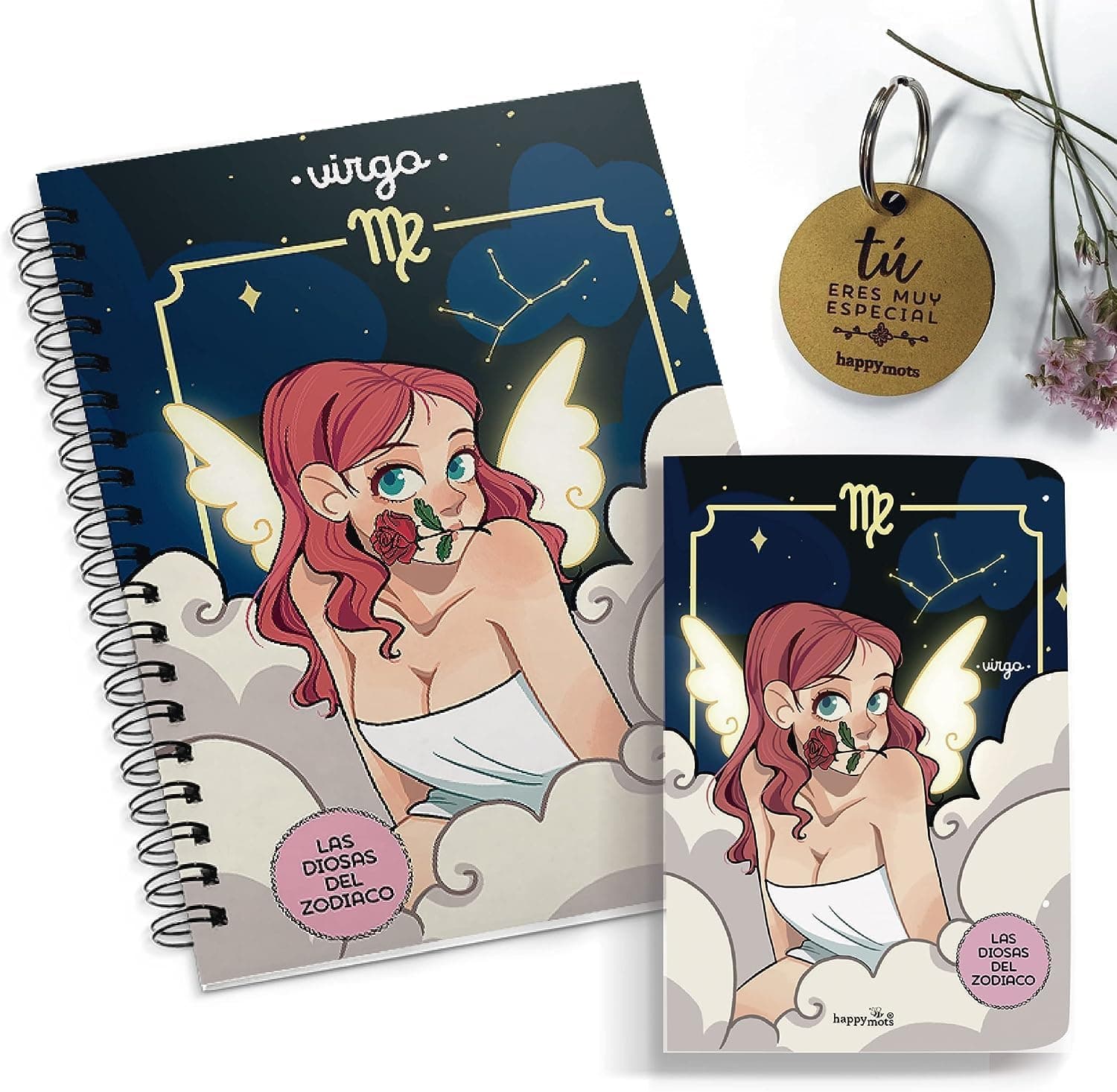 Caja de regalo con dos libretas y llavero del signo Virgo