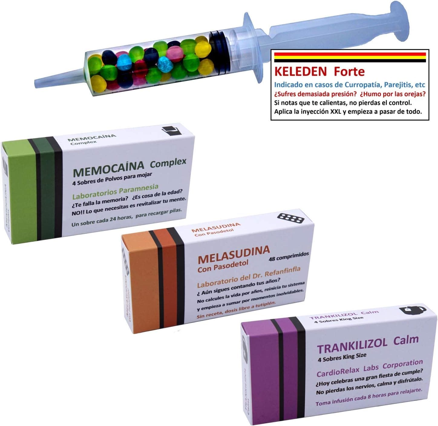 Detalle de los diez envases con forma de medicamento