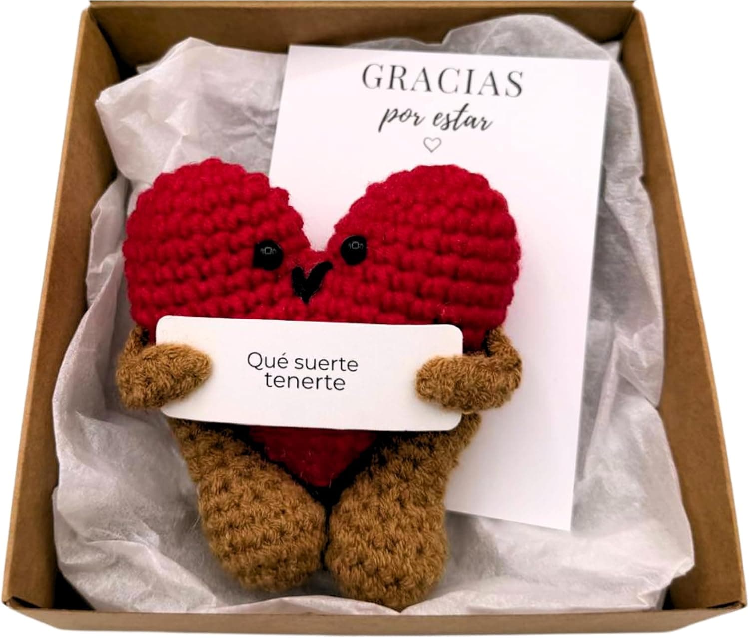 Corazón de crochet con tarjeta de mensaje personalizable