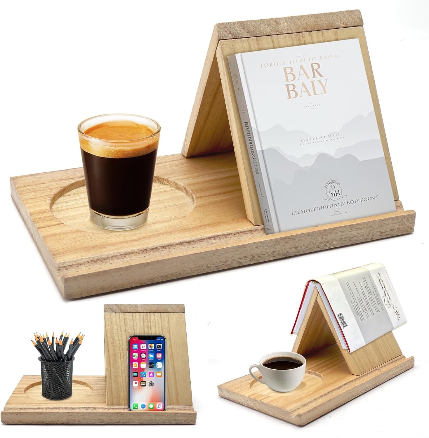 Soporte de libro triangular de madera maciza