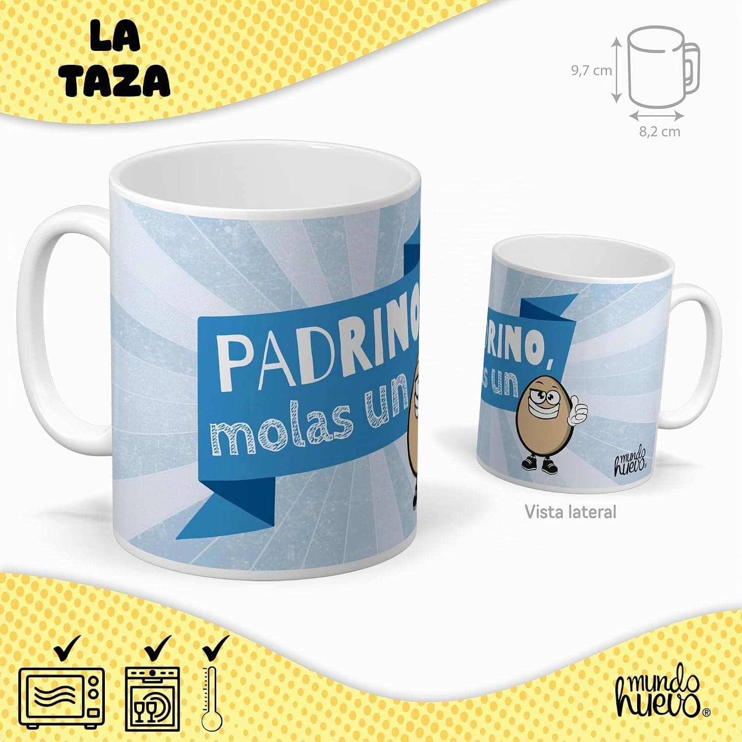 Detalle de la taza de cerámica con mensaje divertido