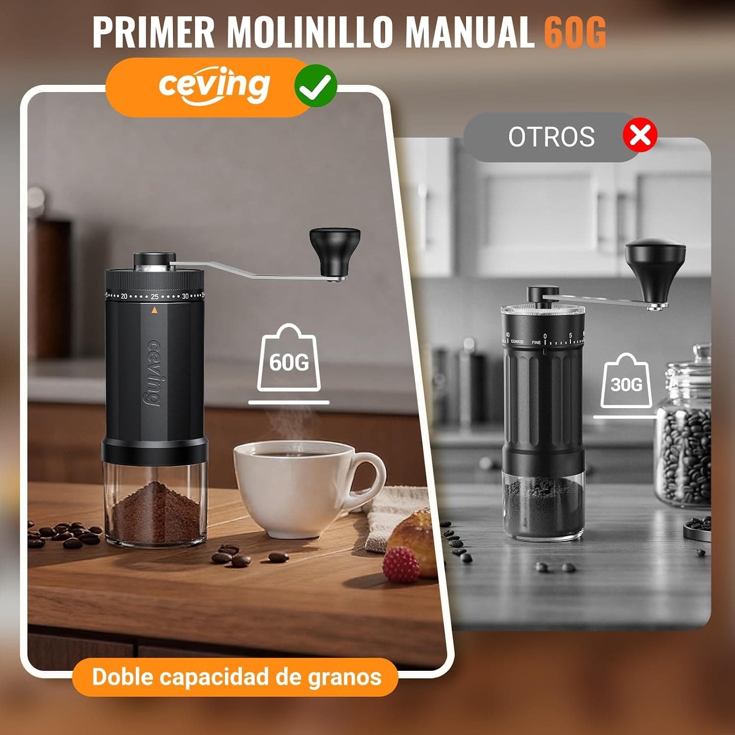 Detalle de los 40 ajustes de molienda del molinillo