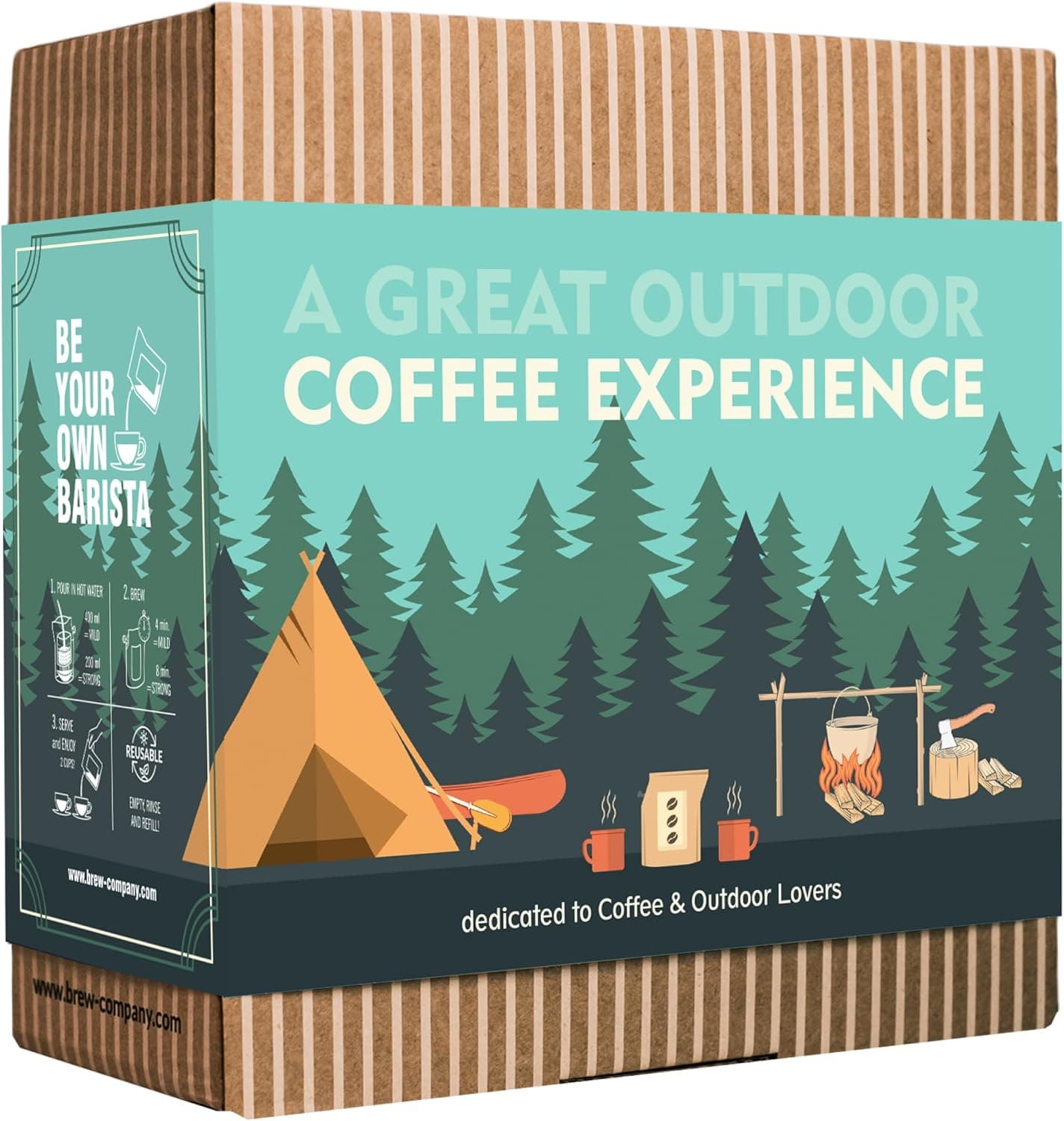 Caja de regalo con cinco cafés de origen único y cafeteras portátiles