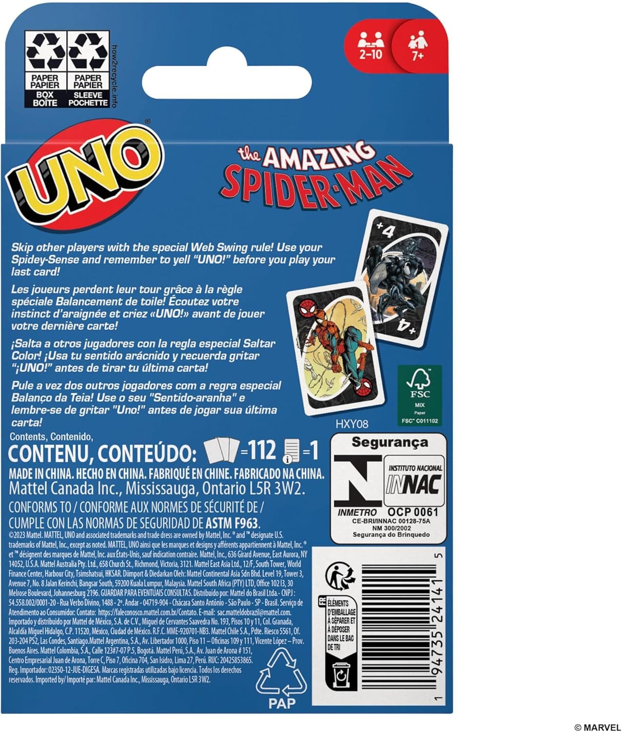 Detalle de las cartas especiales de UNO Spider-Man