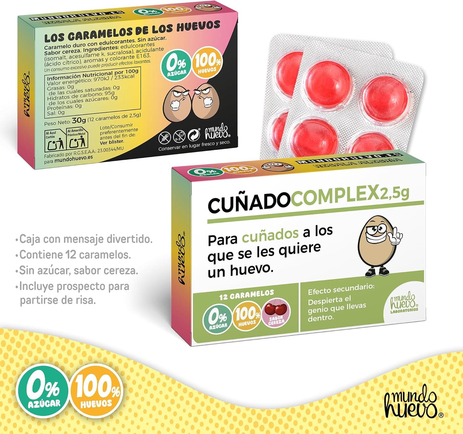 Detalle del blíster de caramelos dentro de la caja