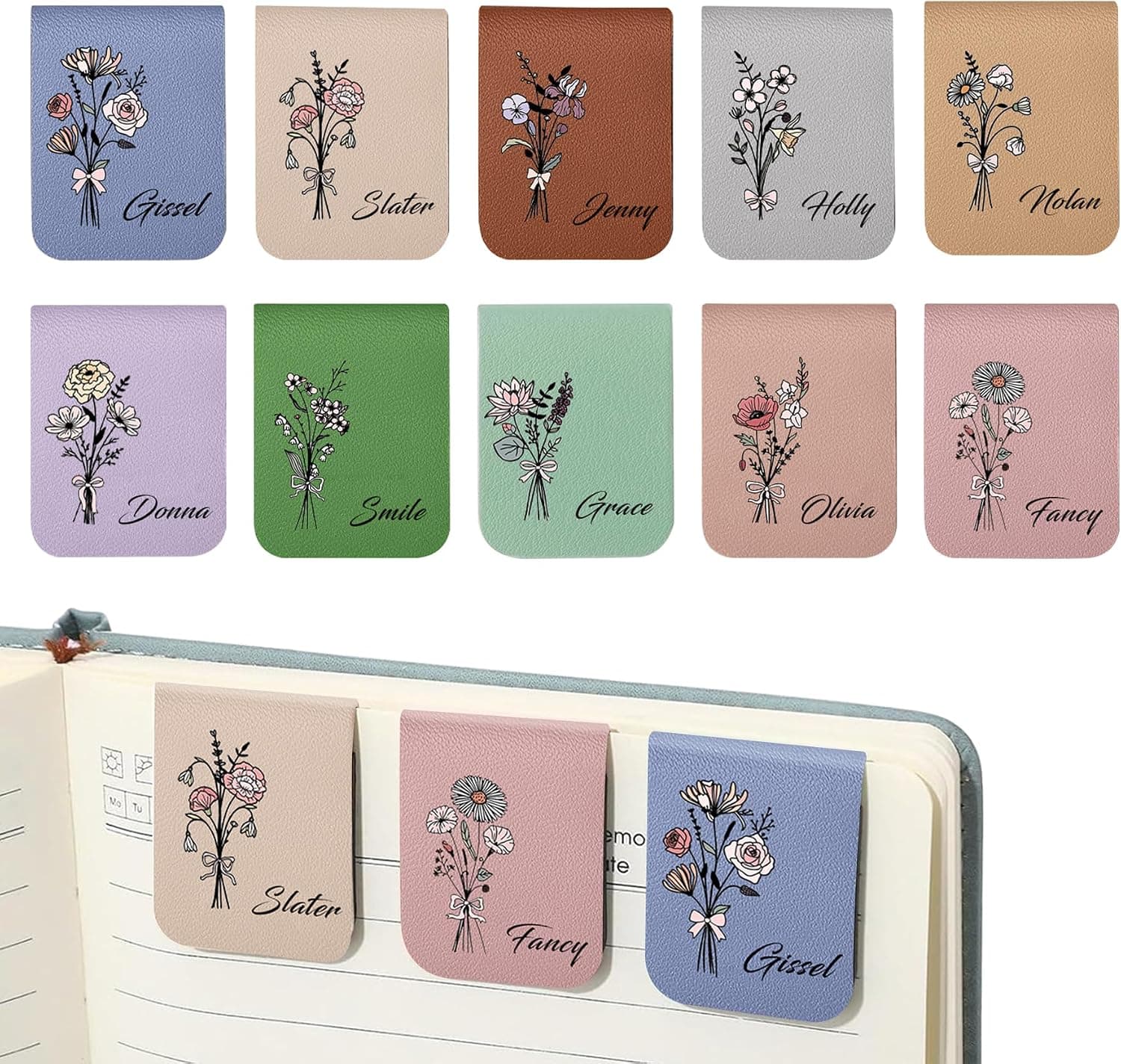 Marcapáginas magnético personalizado con flor de nacimiento