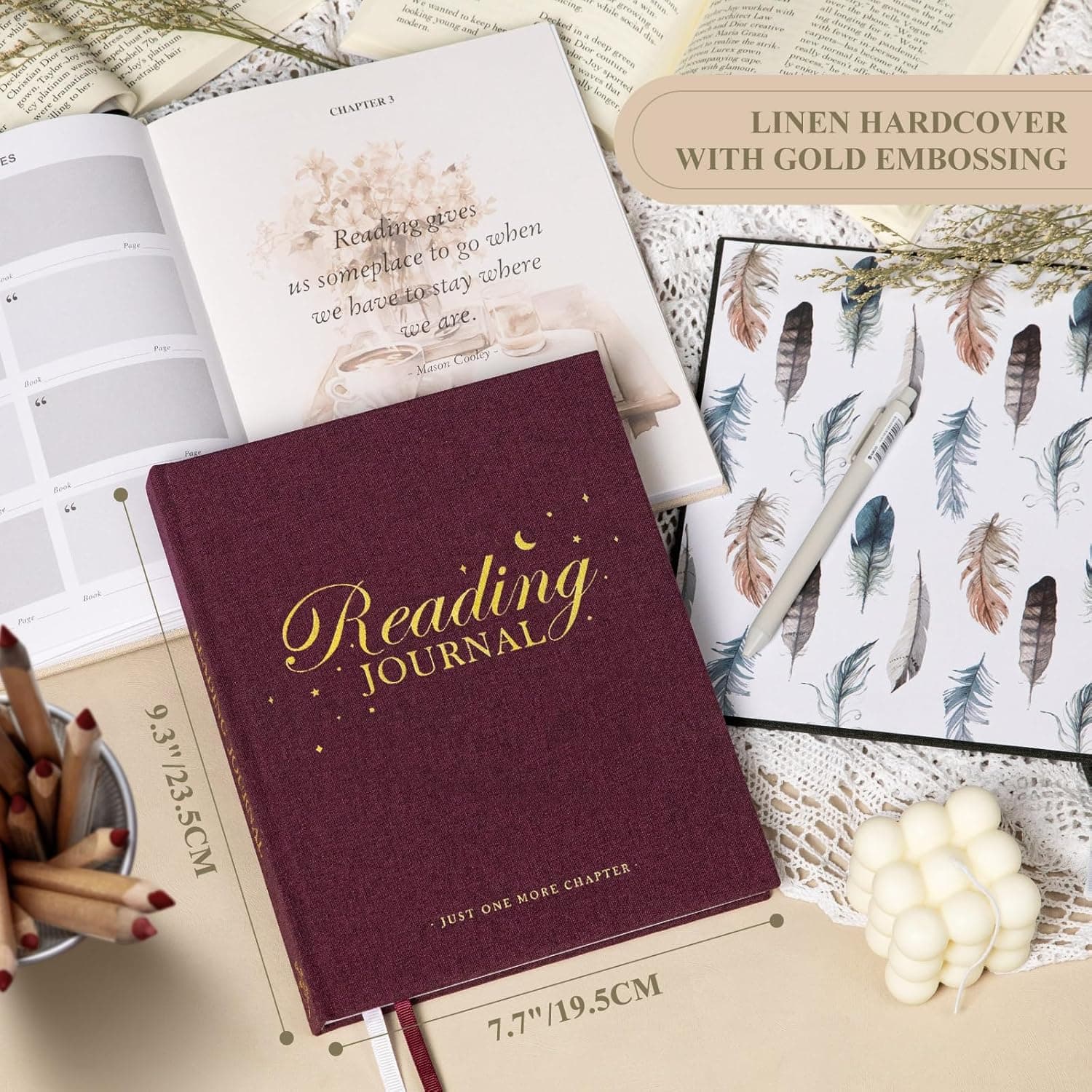 Detalle del cuaderno de lino para reseñar libros