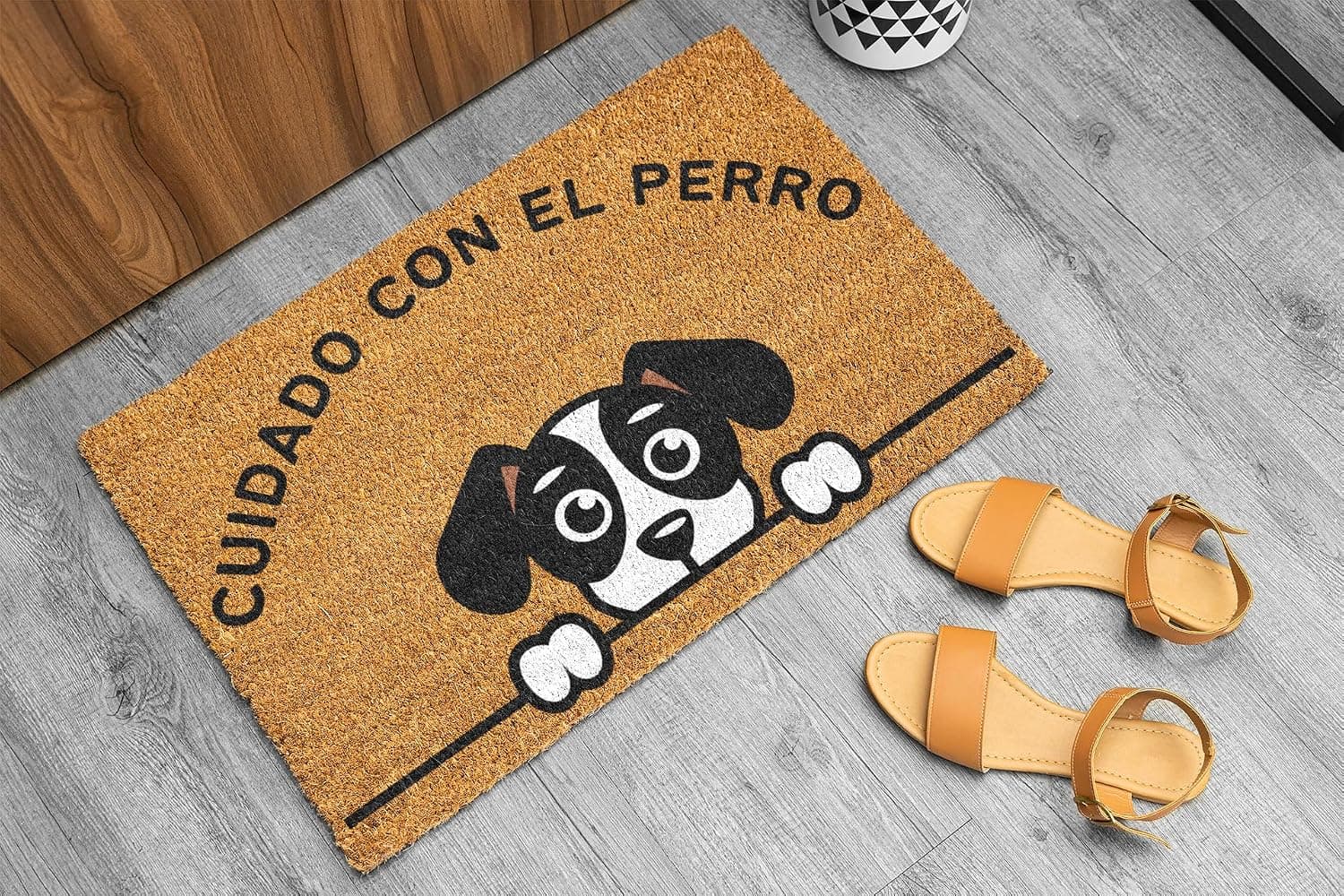 Detalle de la fibra de coco del felpudo