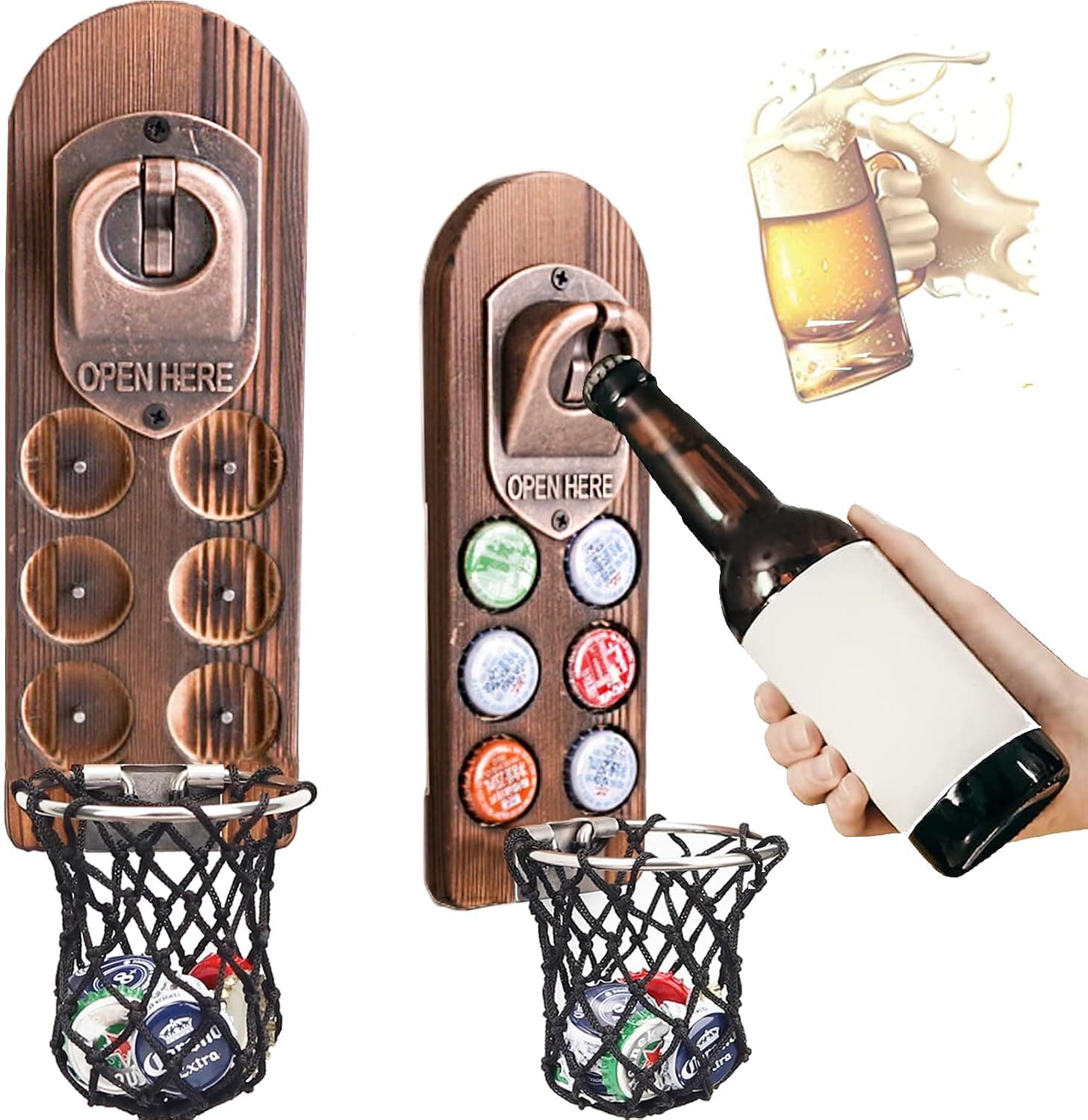 Abridor de cerveza de pared en madera con estilo retro